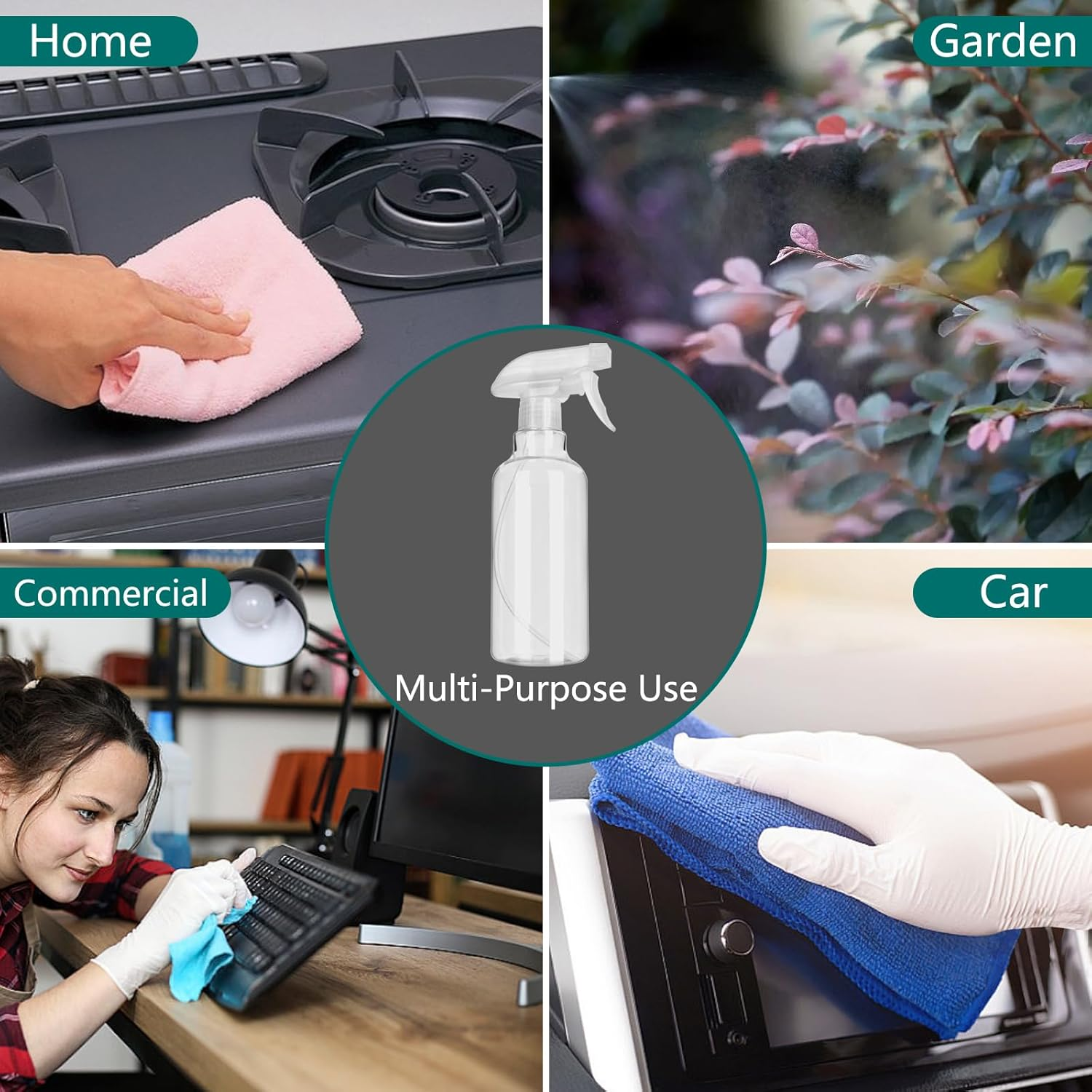 ALLWIN Plastic Spray Bottles - 2 Pack 16 OZ Empty Spray Bottle,Heavy Duty Spraying Bottles Mist/Stream Water Bottle for Cleaning, Plants, Pet, Hair, Cooking image number 6