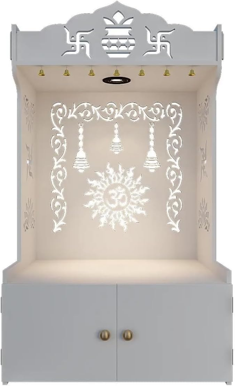 Divine Illumination Aesthetic Wooden Temple for Home with Spacious Shelf Inbuilt Focus Light - White Finish image number 6