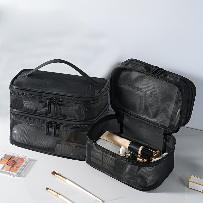 Double Layer Mesh Makeup Bag，Cosmetic Bag，Small Travel Kit Storage Pouch Clear Portable Toiletry Bags