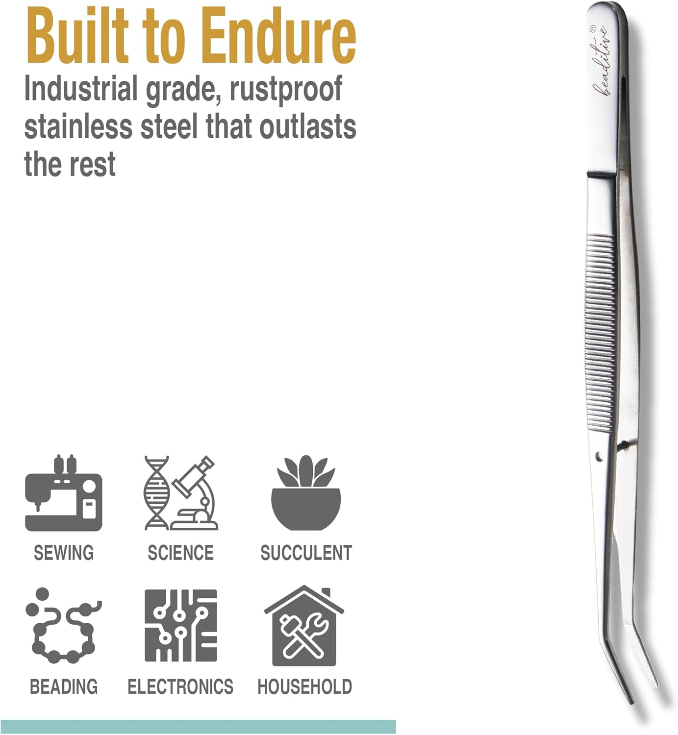 Beaditive 6-Inch Sewing Machine Tweezers Set (3-Pc) Serrated Bent Tips | Professional Grade, High Precision | Stainless Steel image number 2