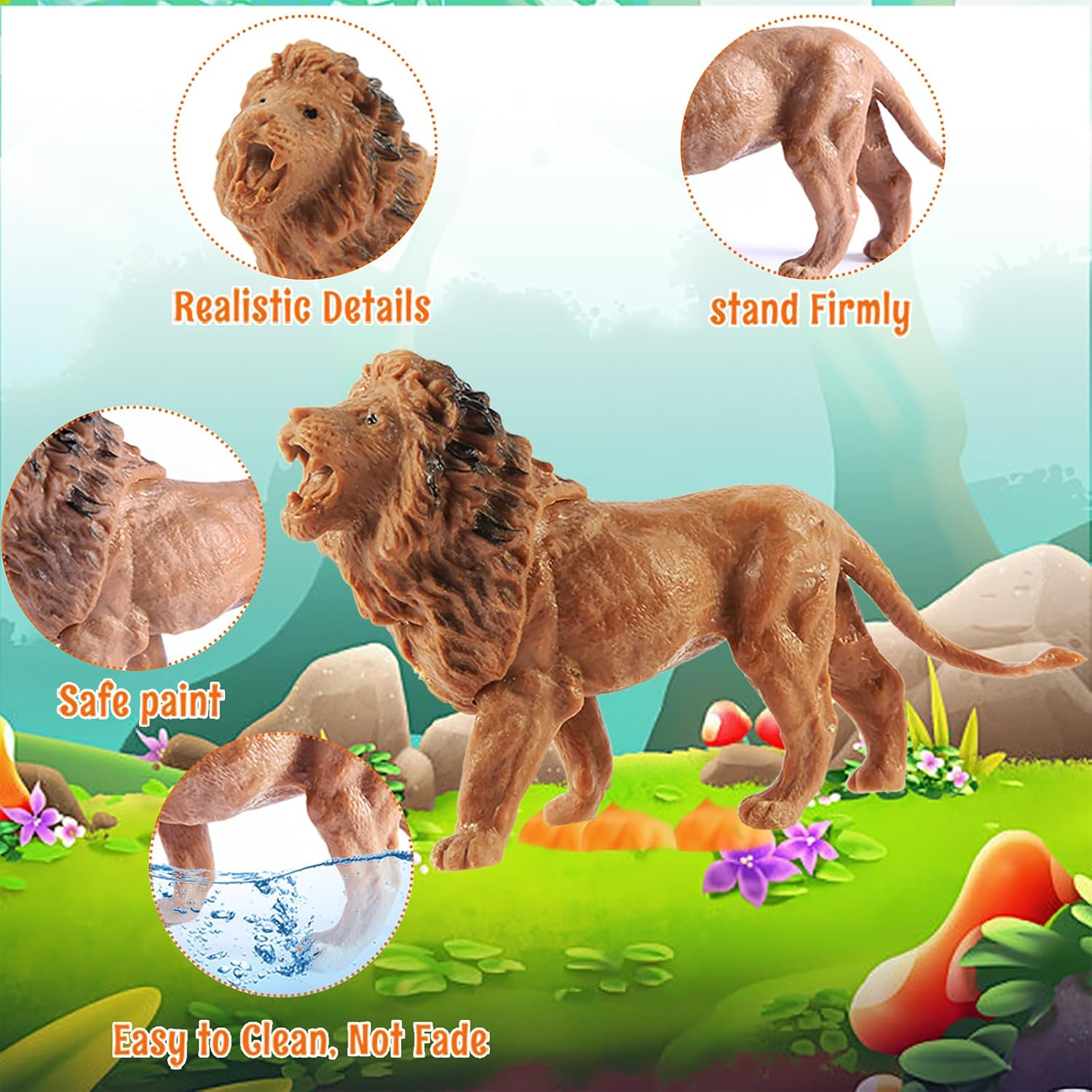 30-Piece Safari Animals Figures Toys Set for Kids -6-Inch Realistic Jumbo Wild Zoo Animals, Plastic African Wild Zoo Animals Playset with Metal Storage Box Educational Learning Playset for Kids 3-5-7 image number 5