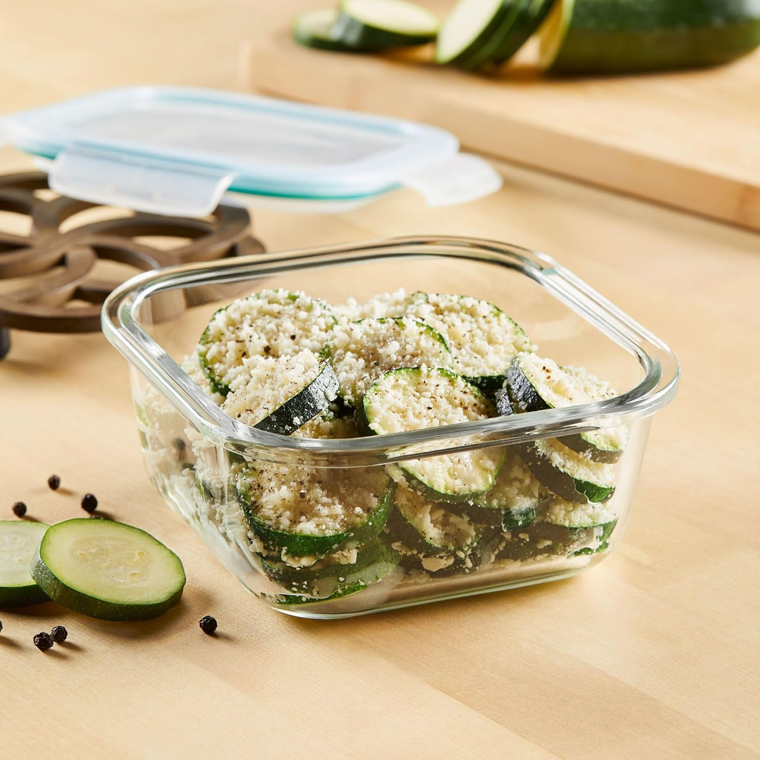 Locknlock Boroseal Square Oven Glass Food Container 500Ml Capacity, Borosilicate Glass, Heat Resistant to 400&deg;C, Patented Four-Hinge Locking System,100% Airtight, Leak-Proof Storage - Clear image number 3