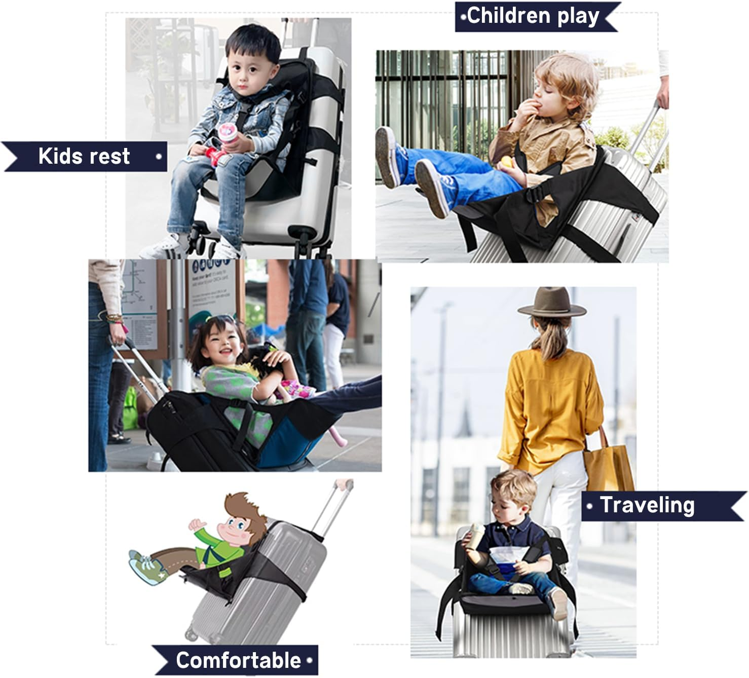 STFALI Travel Seat for Kids, Kids Travel Essentials Portable Ride on Luggage for Kids, Foldable Travel Seat for Kids with Seat Belt, Travel Essentials for Flying Suitable for Toddlers 1-3 image number 3