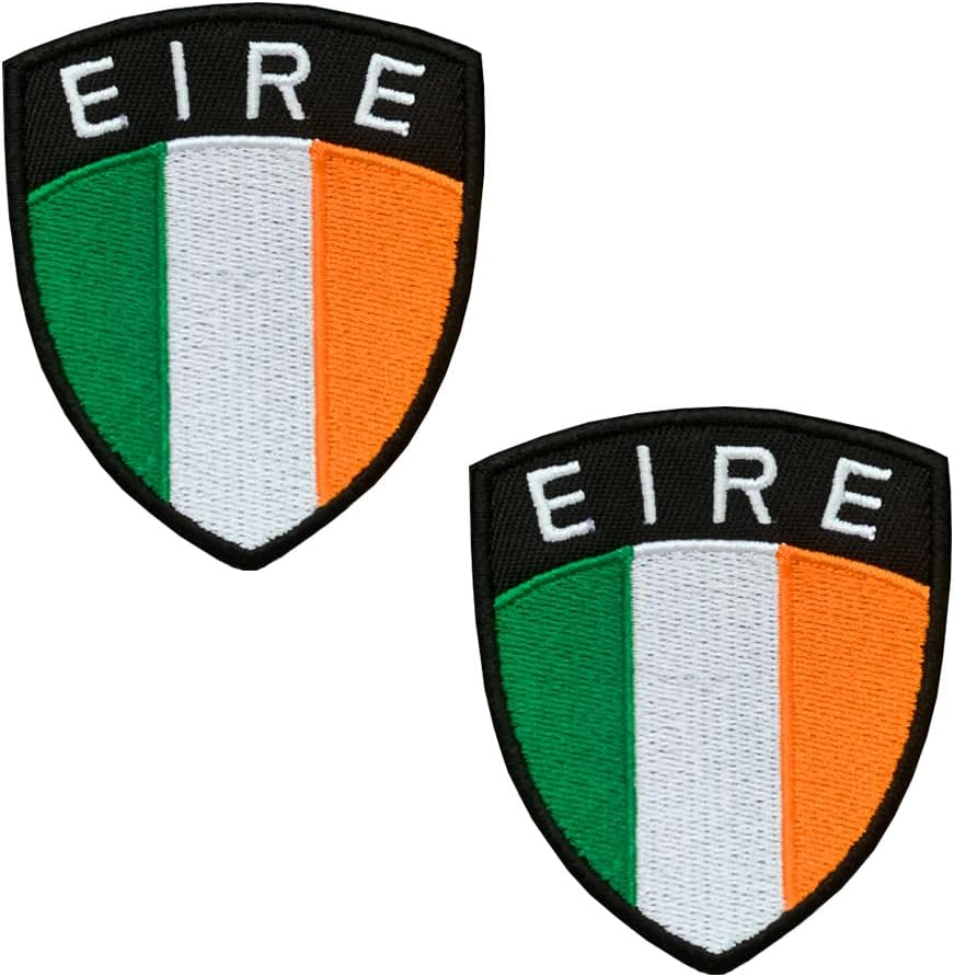 2 Pieces Ireland Republic Shield Flag Patch Embroidered Applique Iron on Sew on Irish Shield National Emblem Patch for Jackets Jeans Jersey Biker Soccer Clothes Clothing Sewing Art image number 3