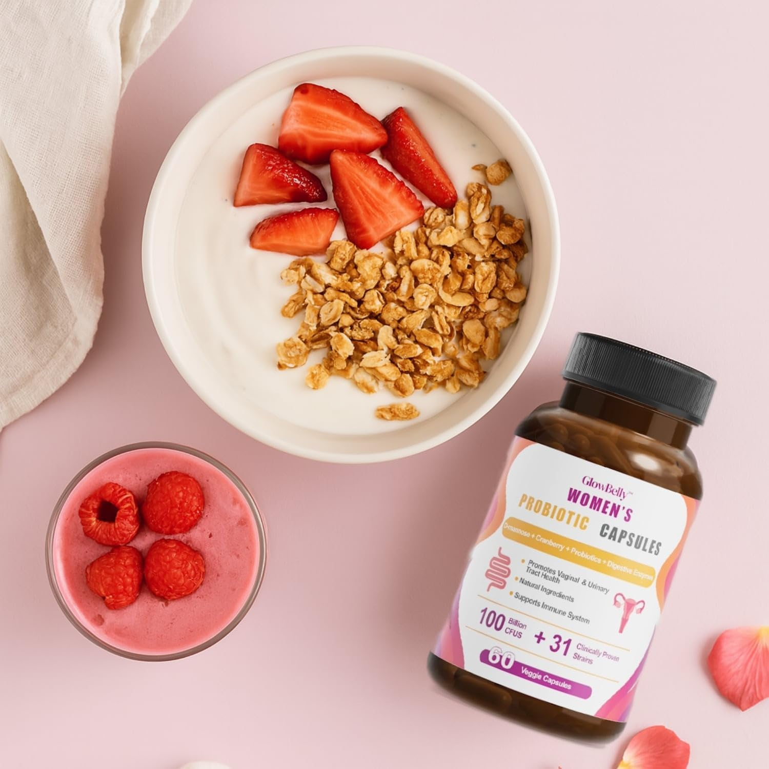 Glowbelly Women&rsquo;S Probiotic | 100 Billion CFU | 31 Strain Broad-Spectrum Blend with Prebiotics, Digestive Enzymes, Cranberry & D-Mannose | Vegan | 60 Shelf-Stable Veggie Capsules image number 5