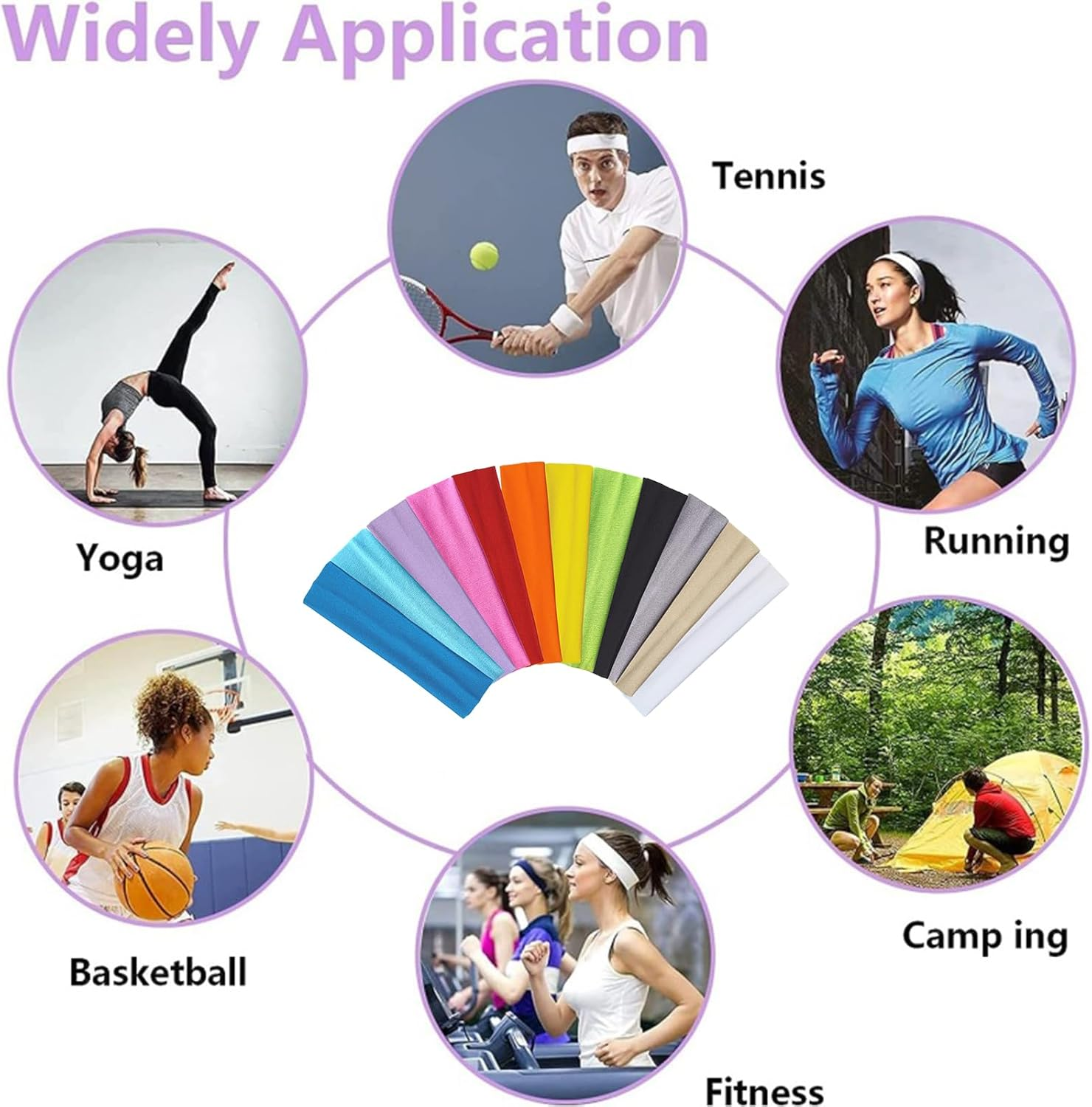 Solid Colour High Stretch Sports Hair Bands Yoga Hair Bands Wide Edge Headbands 12 Colours image number 2