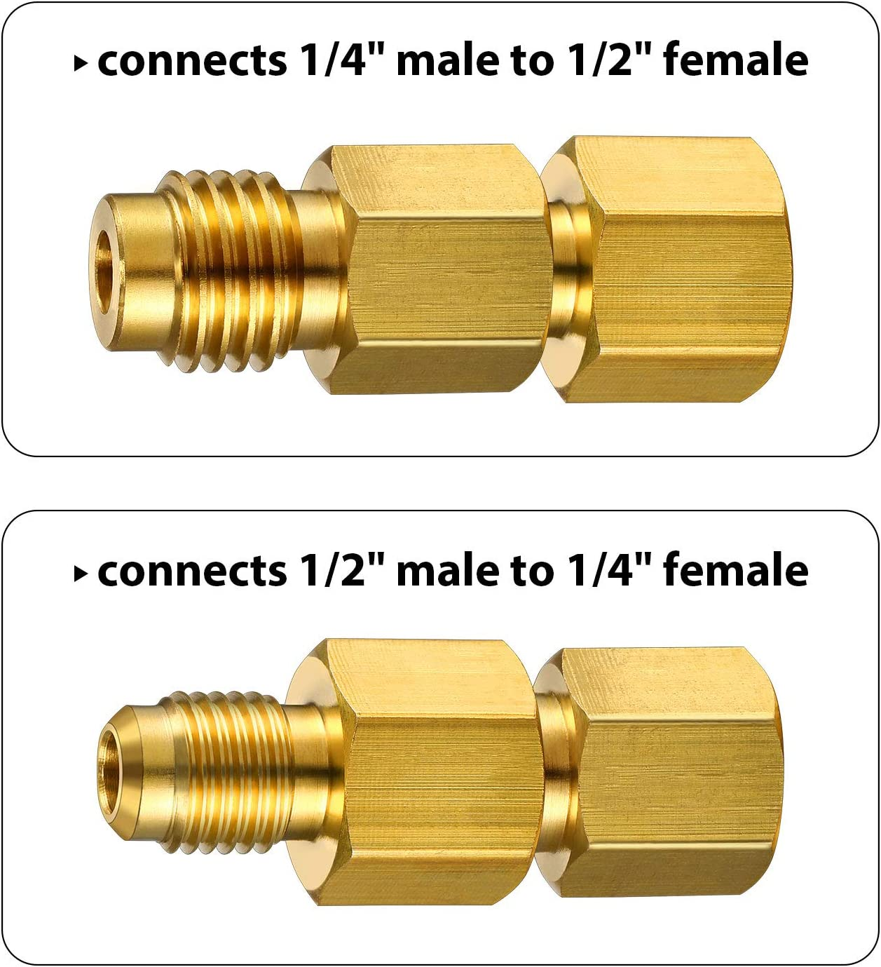 4 Pieces 6015 R134A Brass Refrigerant Tank Adapter to R12 Fitting Adapter 1/2 Female Acme to 1/4 Male Flare Adaptor Valve Core and 6014 Vacuum Pump Adapter 1/4 Inch Flare Female to 1/2 Inch Acme Male image number 1
