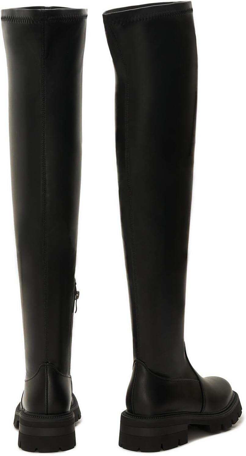 ZXHYZLZ Women'S Over-The-Knee Platform Boots High Stretch Thigh High Faux Leather Boots with Side Zipper Chunky Sole Fall Winter Shoes image number 5