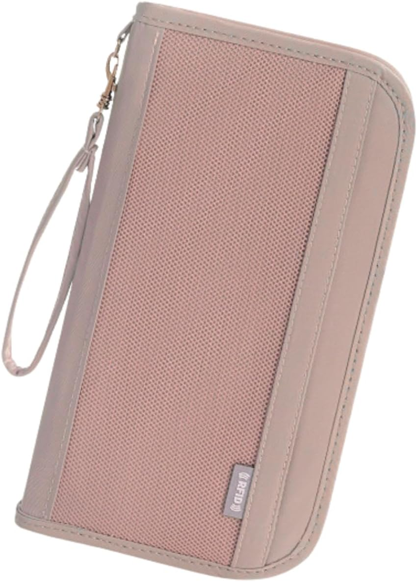 RFID Blocking Travel Passport Wallet - Secure Organizer with Detachable Strap, Water-Resistant Fabric & Multi-Compartment Design (Pink)