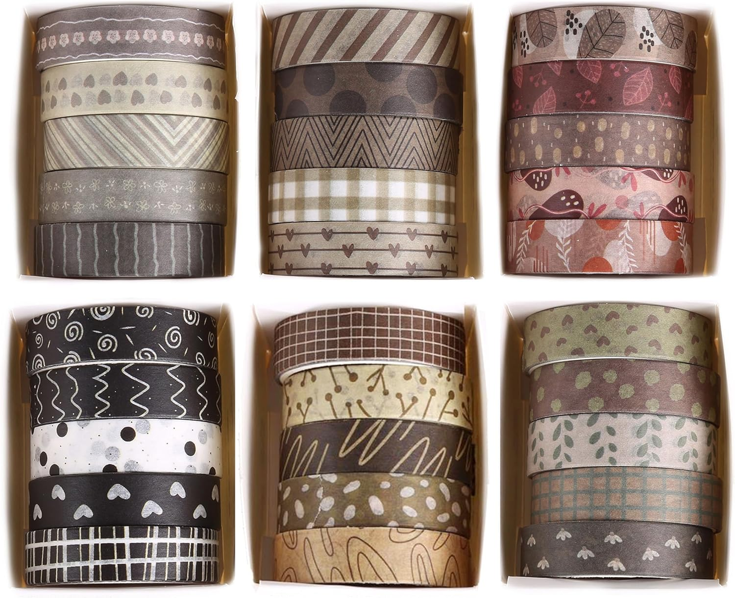 YUBX Basic Washi Tape Set 30 Rolls Plants Patterns Decorative Skinny Slim Masking Tapes for Arts, DIY Crafts, Journals, Planners, Scrapbook, Wrapping (Tropical Wetlands)