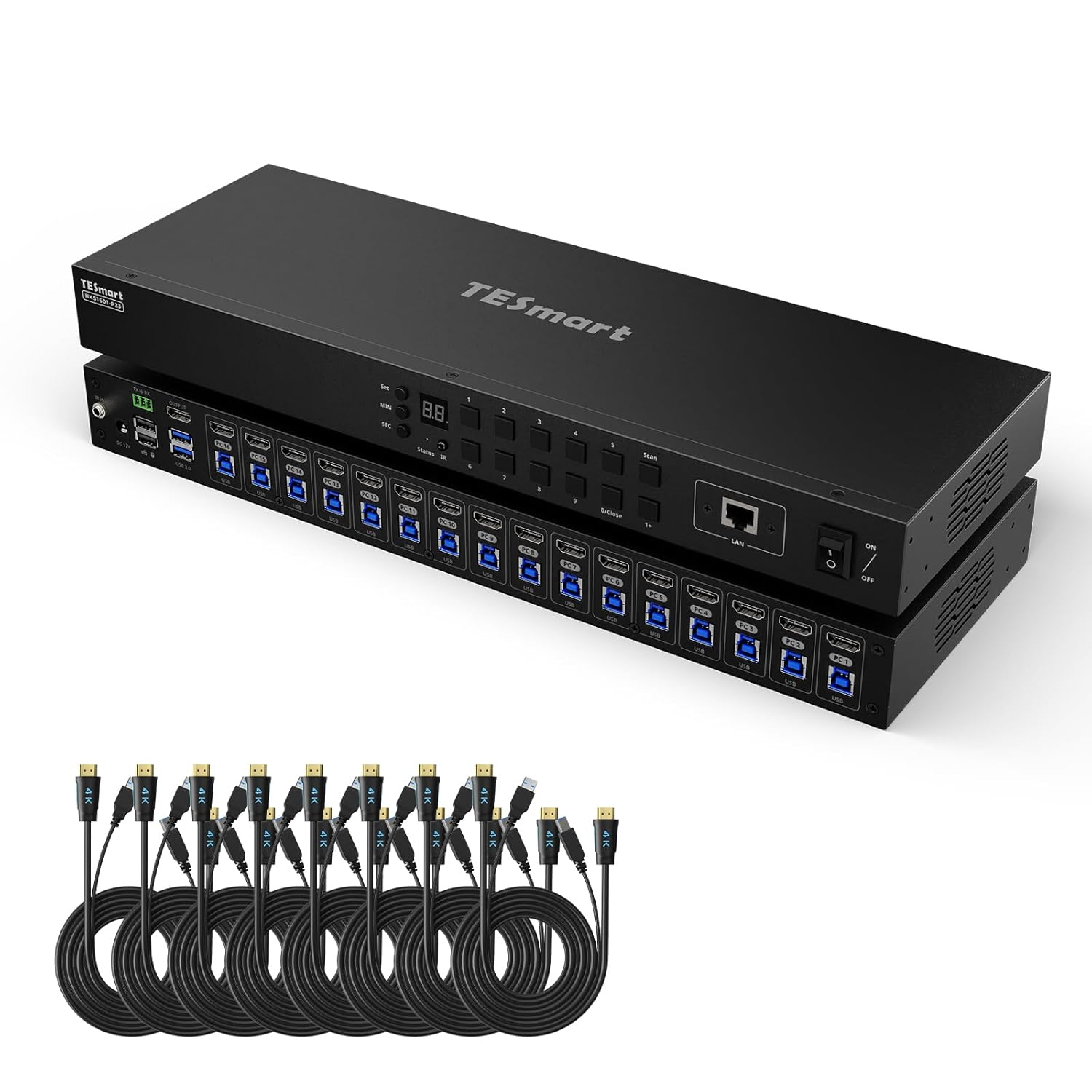 Tesmart HDMI KVM Switch 16 in 1 Out USB 3.0,4K@60Hz KVM Switch 16 Port Rackmount Enterprise-Grade EDID Emulator|Hotkey Switch|Rs232|Lan Port|Ir Remote|Ip Control, Auto Scan, with 8 Pcs 5Ft KVM Cables image number 3