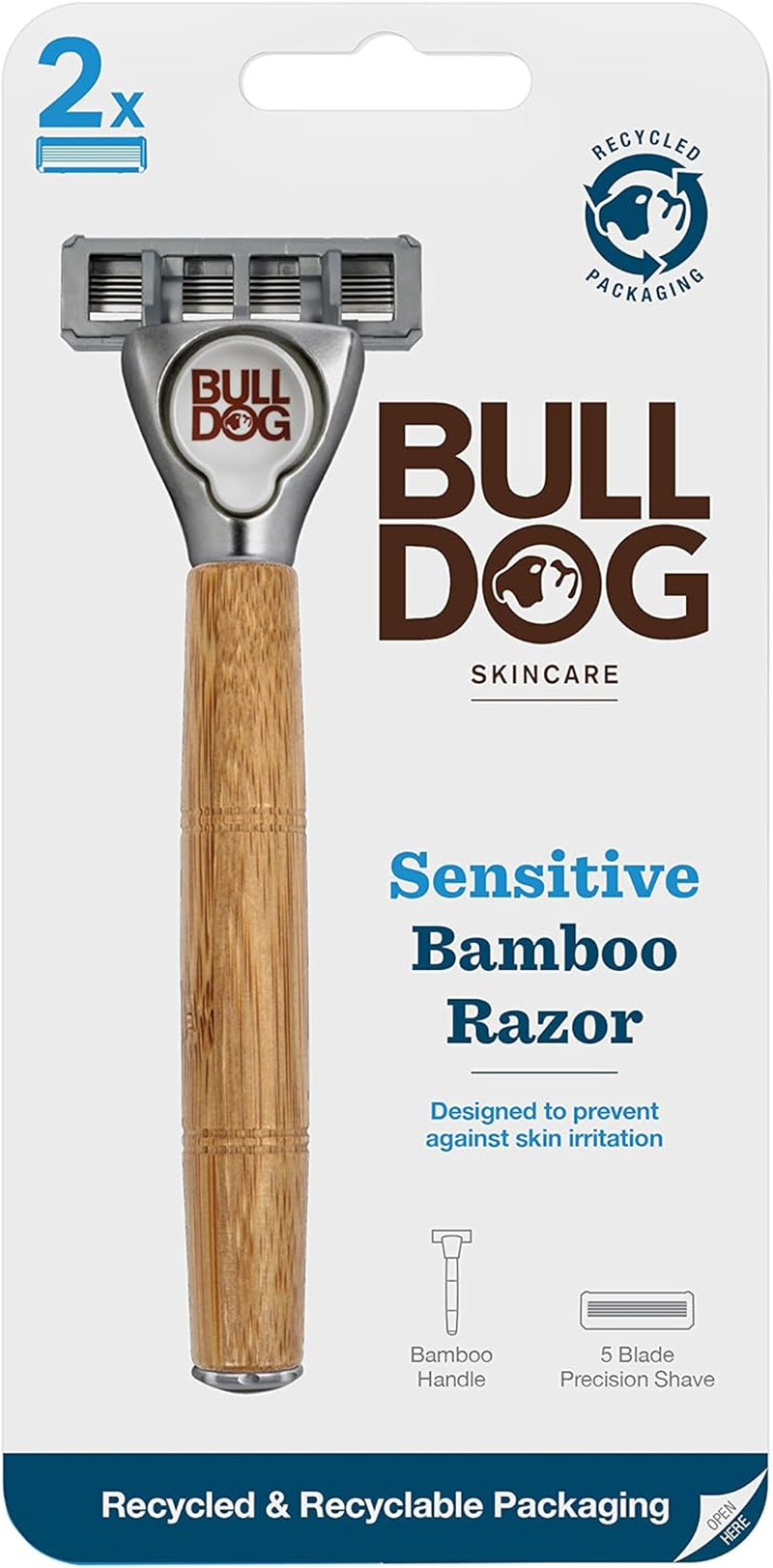 BULLDOG Skincare for Men - Sensitive Bamboo Razor | Reduce Irritation | Recycled Packaging | Lubricating Lube Strip with Baobab | 1 Bamboo Handle and 2 Replacment Blades image number 3