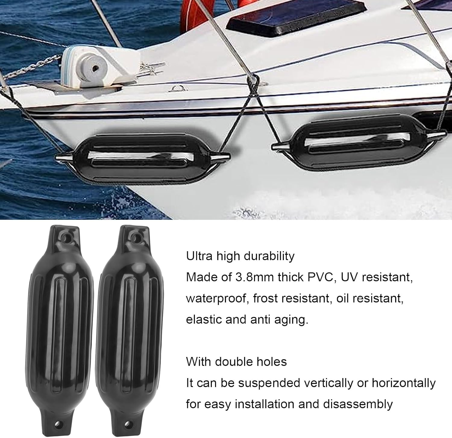 2 Pack Boat Fenders for Docking, Inflatable Boat Bumper Fenders, 5.5'' X20'', Marine Bouys Fender for Yachts, Sailboats, Pontoons, Row Boats, Ski Boats, Canoes, Easy to Install image number 4