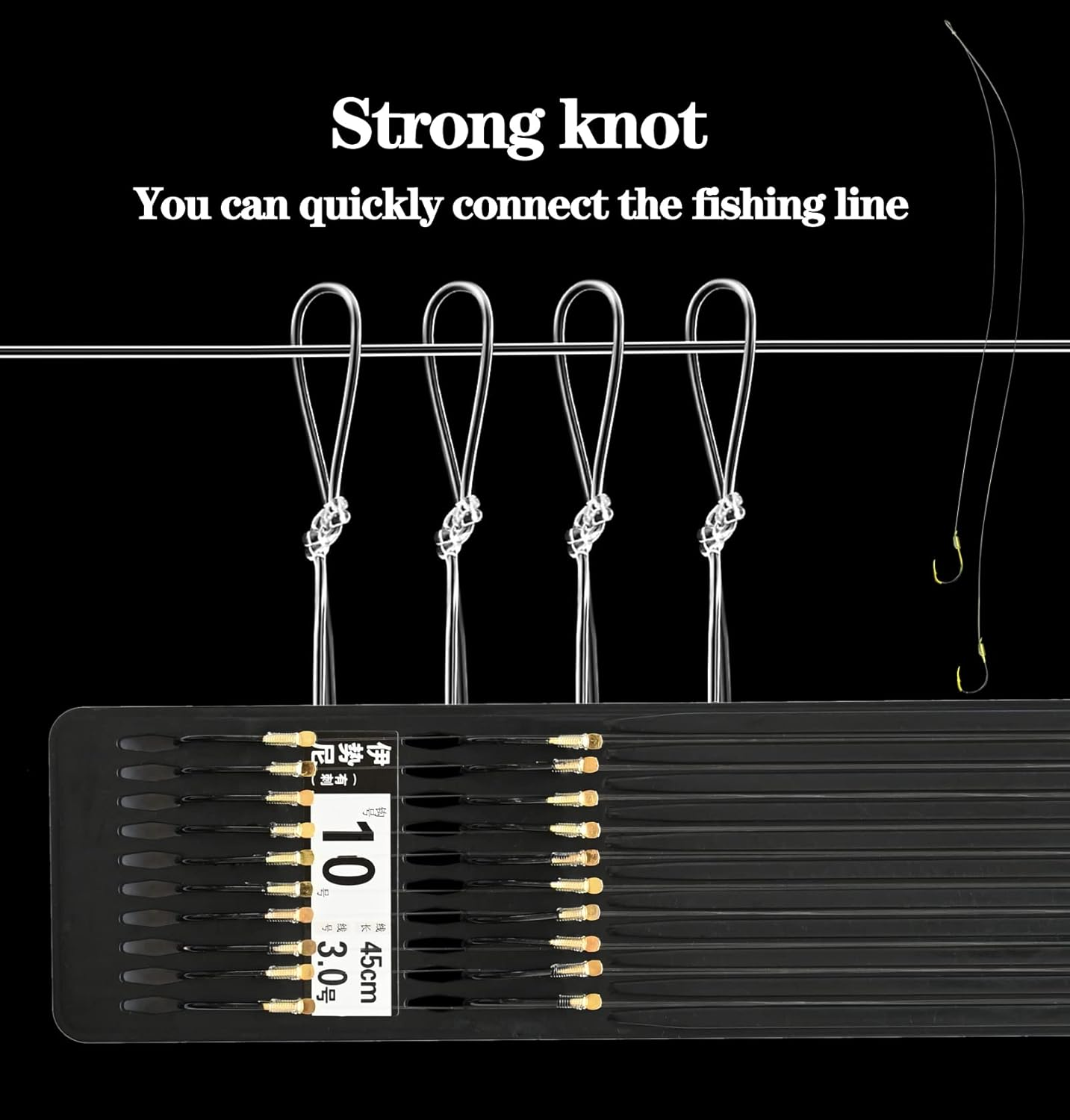 LNOJENR Fishing Hooks with Line, Strong Sharp Double Hook Rigs with Barbs, Pre Tied Fish Hooks Already Tied‑In Fishing Wire/Leader, Black Gold Fish Hook for Freshwater/Seawater (20 PCS), Medium, D10 image number 5