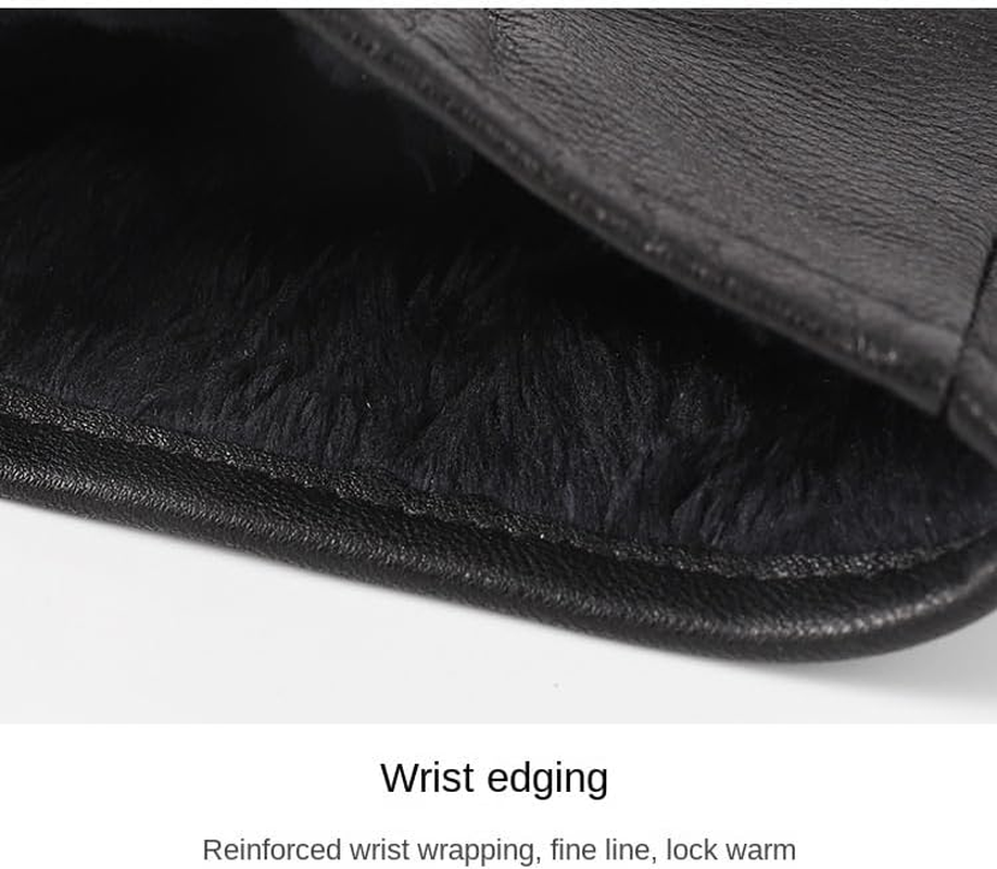 Women Leather Gloves Women'S Faux Sheepskin Winter Touchscreen, Windproof, Warm, Cold-Proof, Soft Fleece Lining, Ear Pom-Poms image number 2