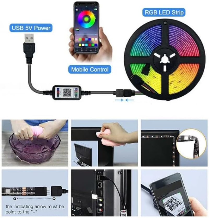 Battery-Operated LED Strip Lights, RGB TV Backlight, Bluetooth, Music Sync Timer Setting Dimmable Colour Changing, Waterproof for Bedroom at Home (200 Cm Kit) image number 6