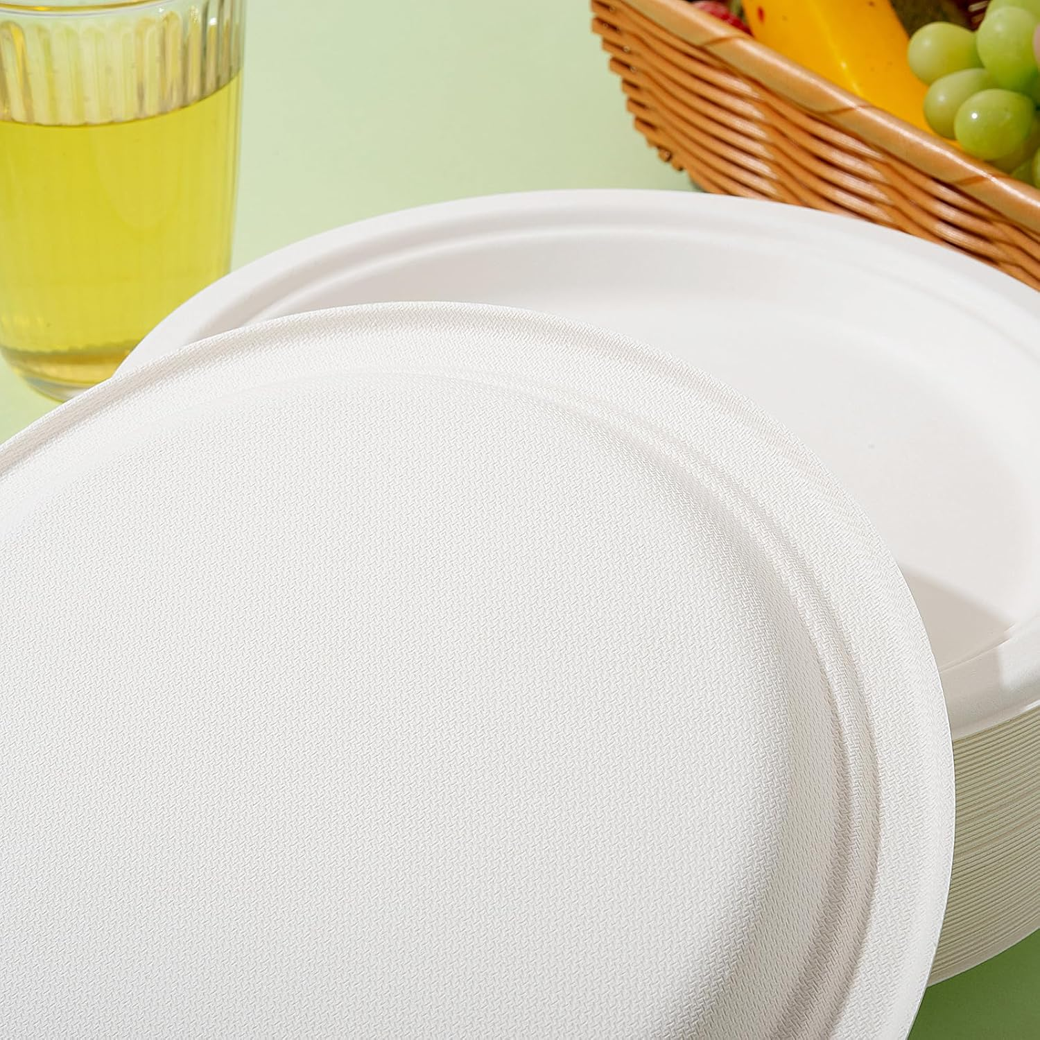 Xinligoods [125 Pcs, White, 9 Inch] Disposable Party Plates, Eco-Friendly, Biodegradable, Plant-Based, Perfect for Party, Camping, Picnic image number 1