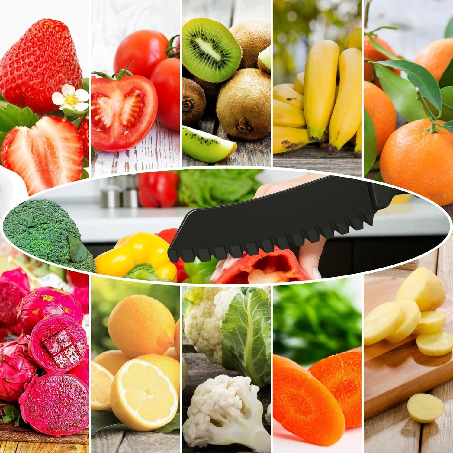 2 Pcs Plastic Knife for Nonstick Pans Lettuce Knife with Serrated Blade Plastic Knife Set for Cutting Fruits, Veggies and Bread, Black and Grey image number 3