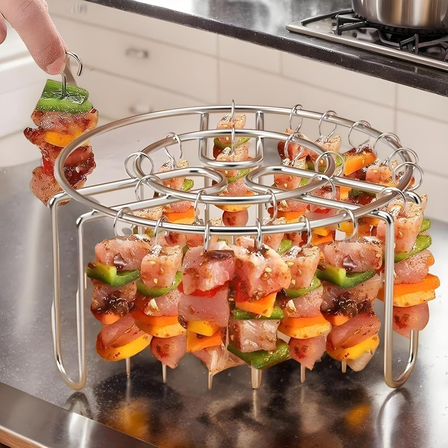 Air Fryer Racks, Skewer Racks for Airfryers, Vertical Oven Skewer Holder, Stainless Steel Skewers Heat-Resistant, Reusable,Rust-Proof image number 1