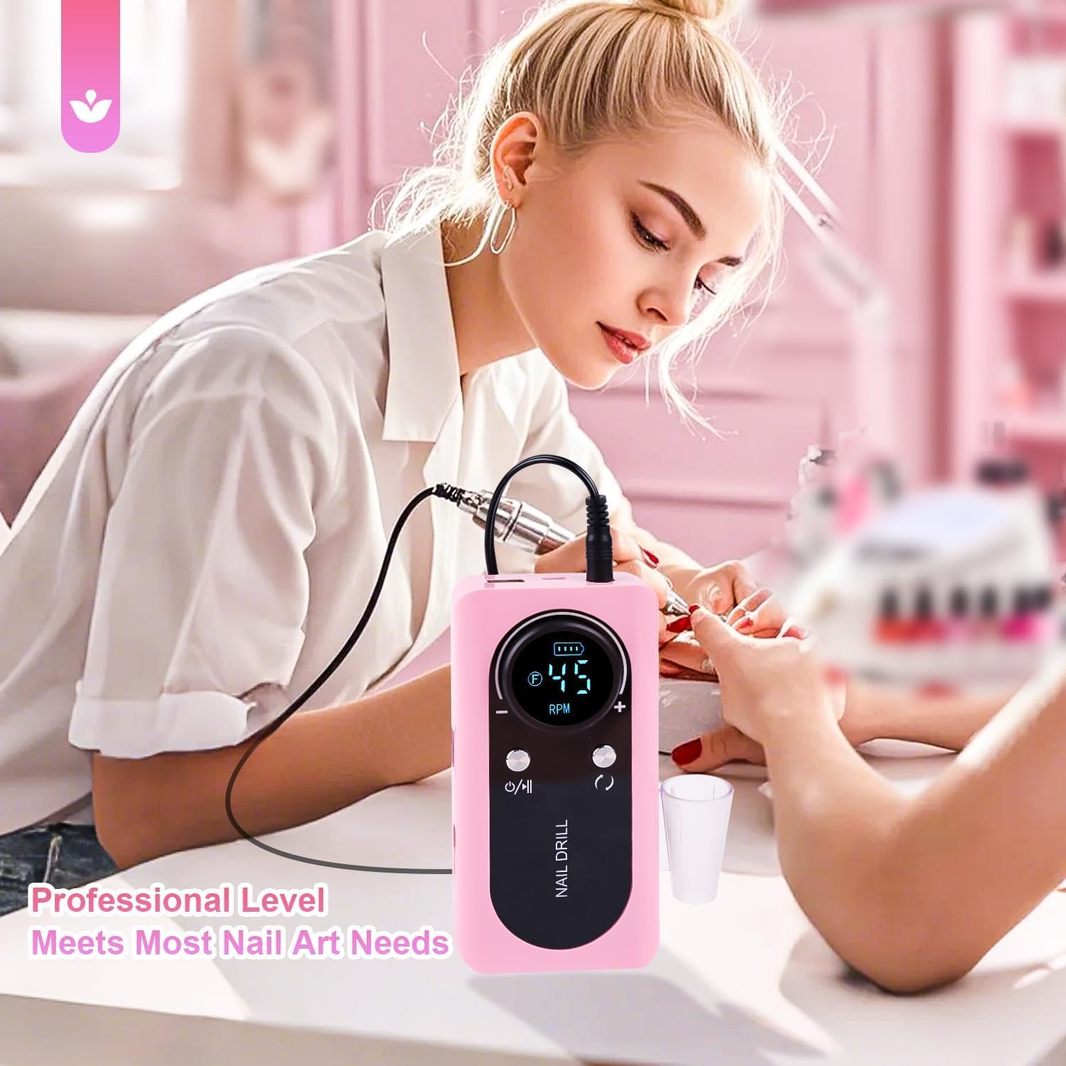 45000 RPM Electric Nail Drill LEDSUUEI: Professional Electric Nail Drill Portable Rechargeable Electric Nail File Machine E File for Acrylic Nails Gel Polishing Removing, Manicure Salon Home image number 1