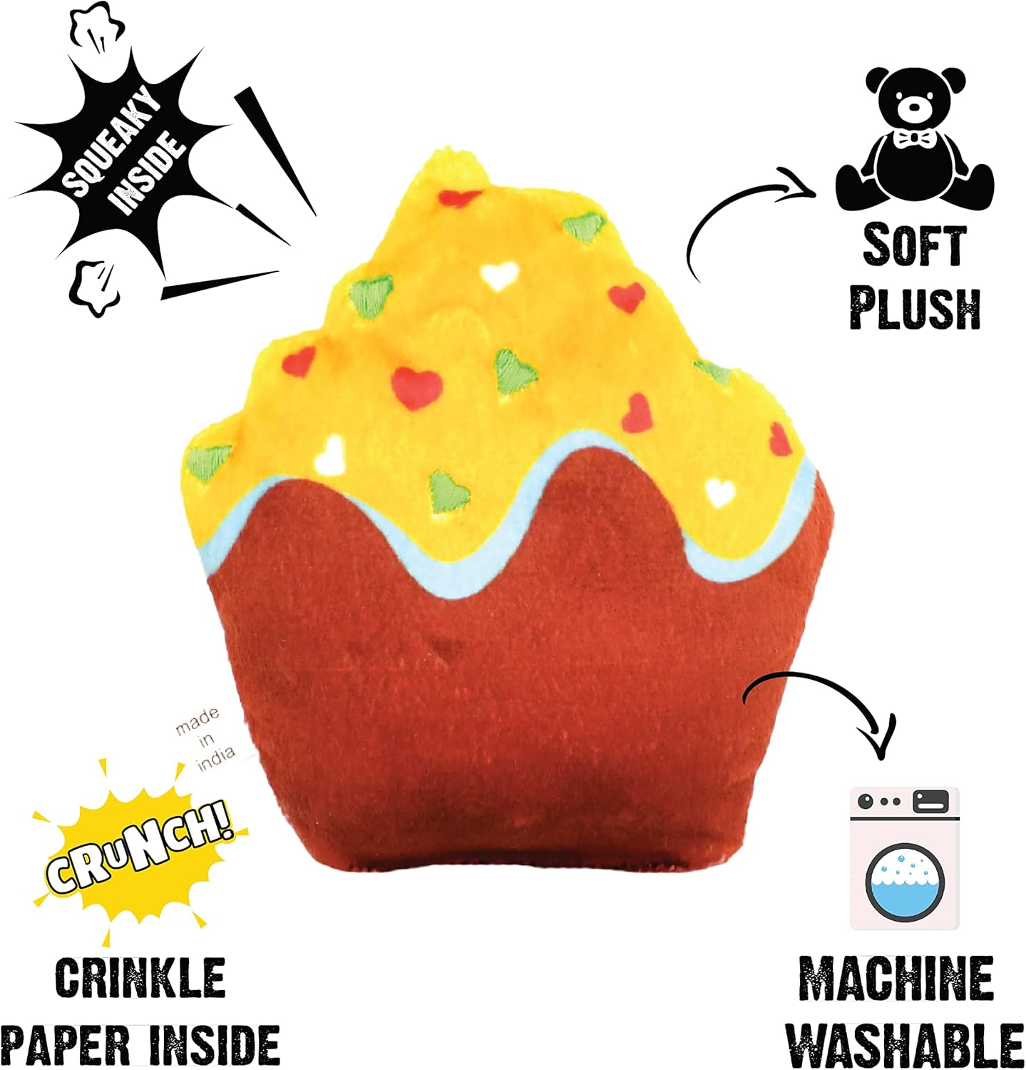 Goofy Tails Food Buddies Pizza Slice Plush Toy for Dogs | Crinkle Dog Toys for Puppies | Squeaky Toys for Dogs and Puppies image number 4