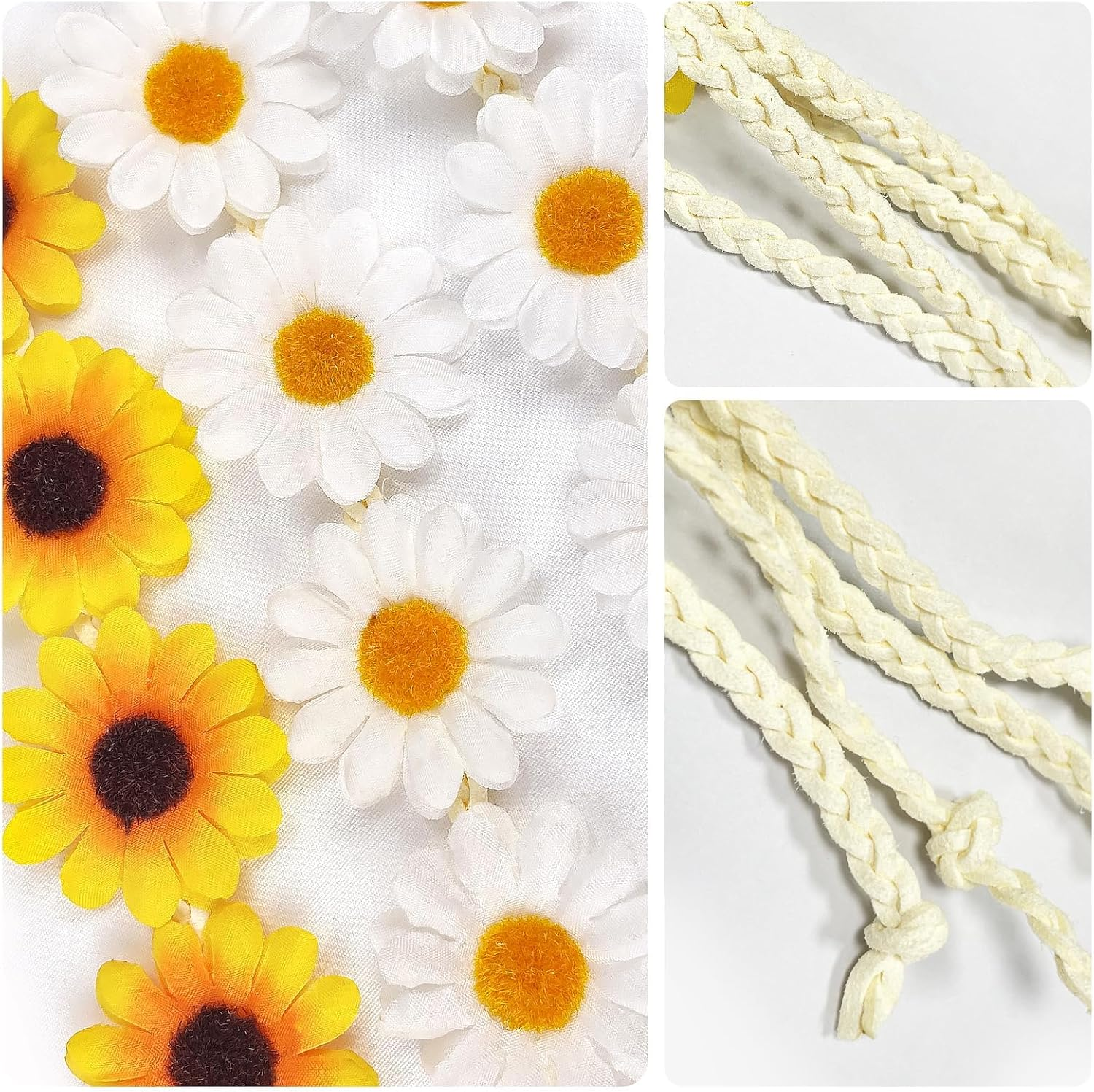 Flower Headband Girls, Daisy Hair Accessories, Daisy Hair Band, Women'S Daisy Flower Wreath Hair, Goose Bridal Headpiece, for Beach, Party, Wedding Decoration (A, 3 Pieces) image number 3