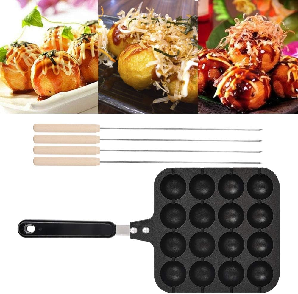 Non-Stick Takoyaki Grill Pan Plate, Cast Aluminum Takoyaki Grill Pan with 4 Baking Needles, Cooking Baking Tray Suitable for Electric Oven and Gas Stove image number 4