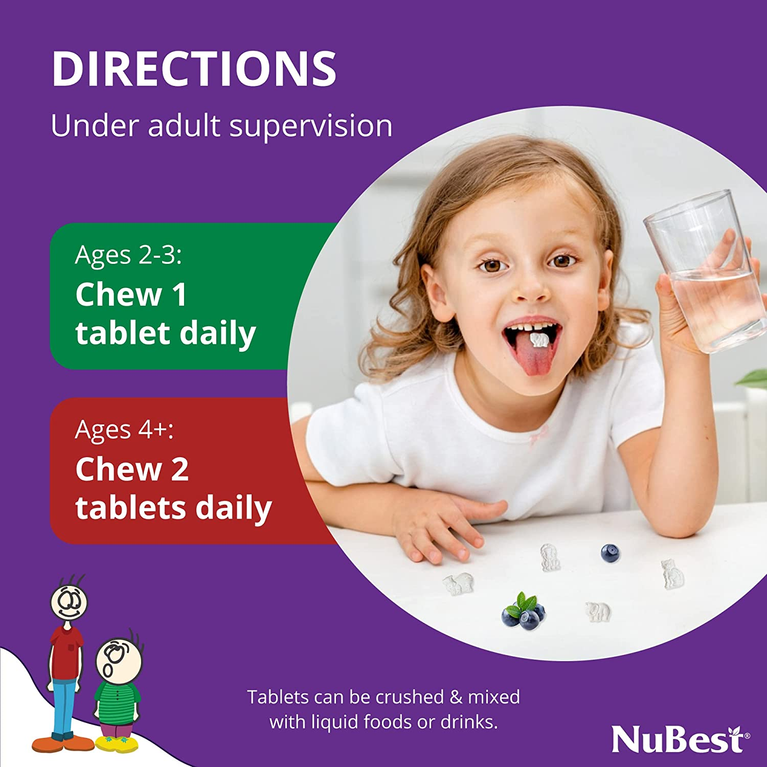 Nubest Tall Kids - Helps Kids Grow & Develop Healthily - Immunity & Bone Strength Support - Multivitamins & Minerals for Kids Ages 2 to 9 - Animal Shapes - 90 Chewable Berry Tablets | 1.5 Month Supply image number 4