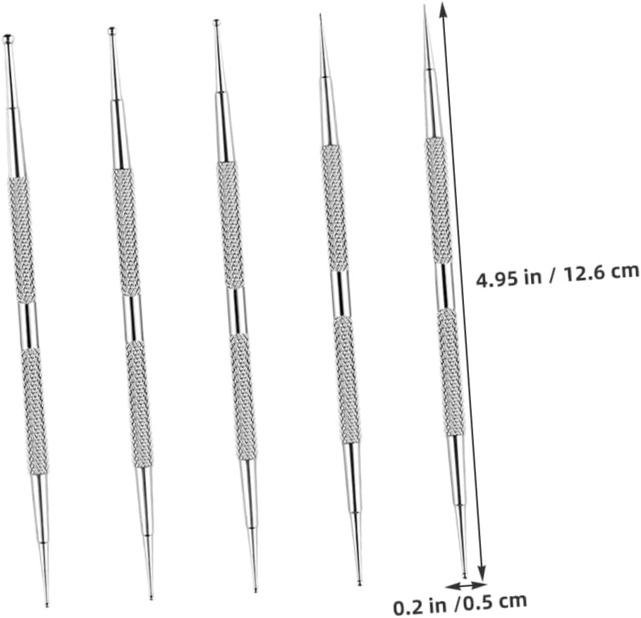 Healvian 5Pcs Nail Art Drill Pen Nail Design Dot Tool Silver Stainless Steel image number 6