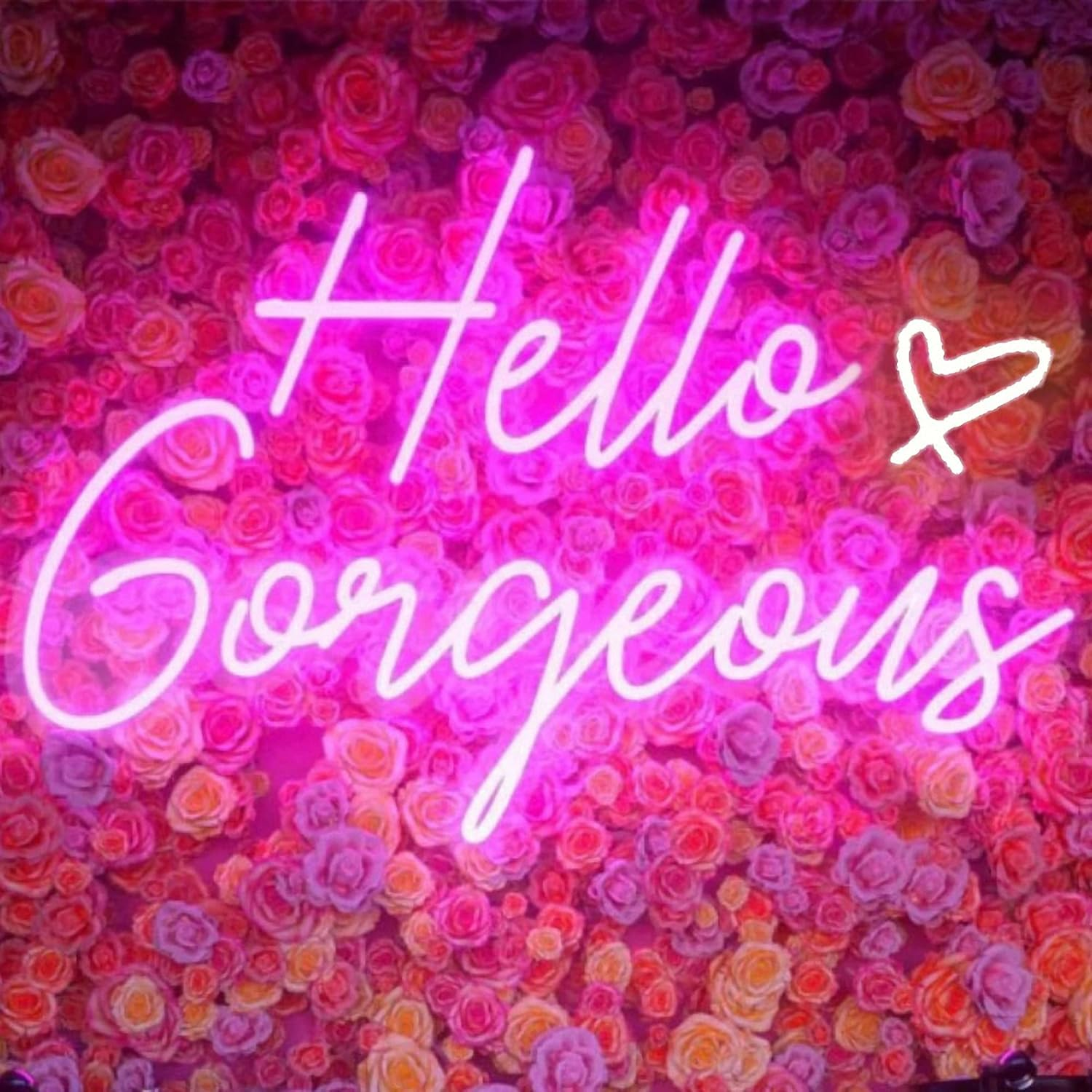 Hello Gorgeous Neon Sign Hello Beautiful Pink LED Neon Lights for Home Wedding Birthday Backdrop Bacelorette Party Wth Dimmable Switch(5V,16.5X10.6Inches) - Pink image number 2