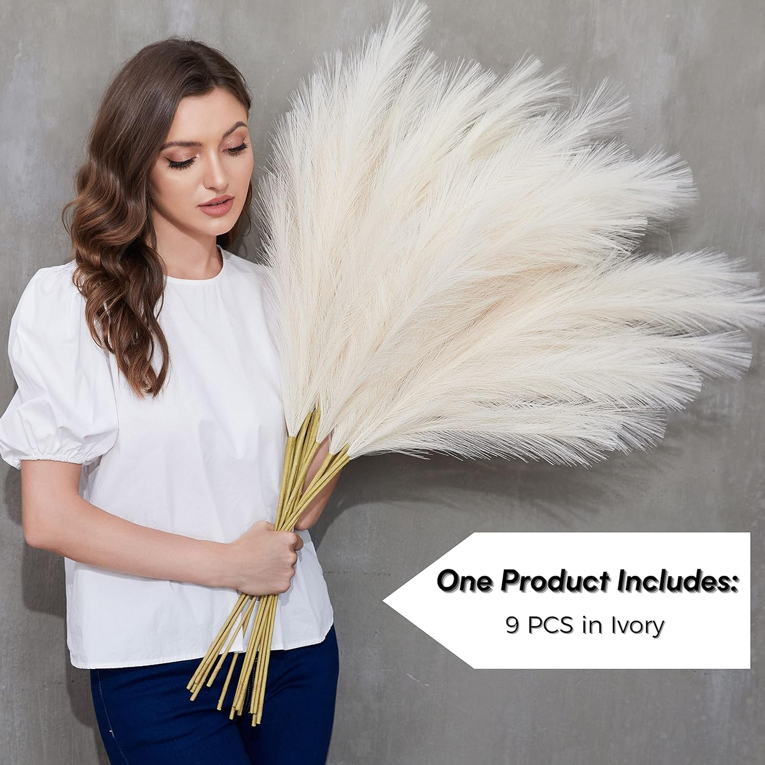 Faux Pampas Grass, 9 PCS 37''/3.1FT Tall Fluffy Fake Pompas Floral, Large Artificial Pompous Grass Branches for Floor Vase Fillers, Boho Farmhouse Room Wedding Decor image number 1