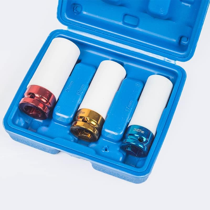 3Pc Alloy Wheel Deep Impact Nut Socket Set 17, 19, 21Mm 1/2'' with Nylon Sleeve image number 5