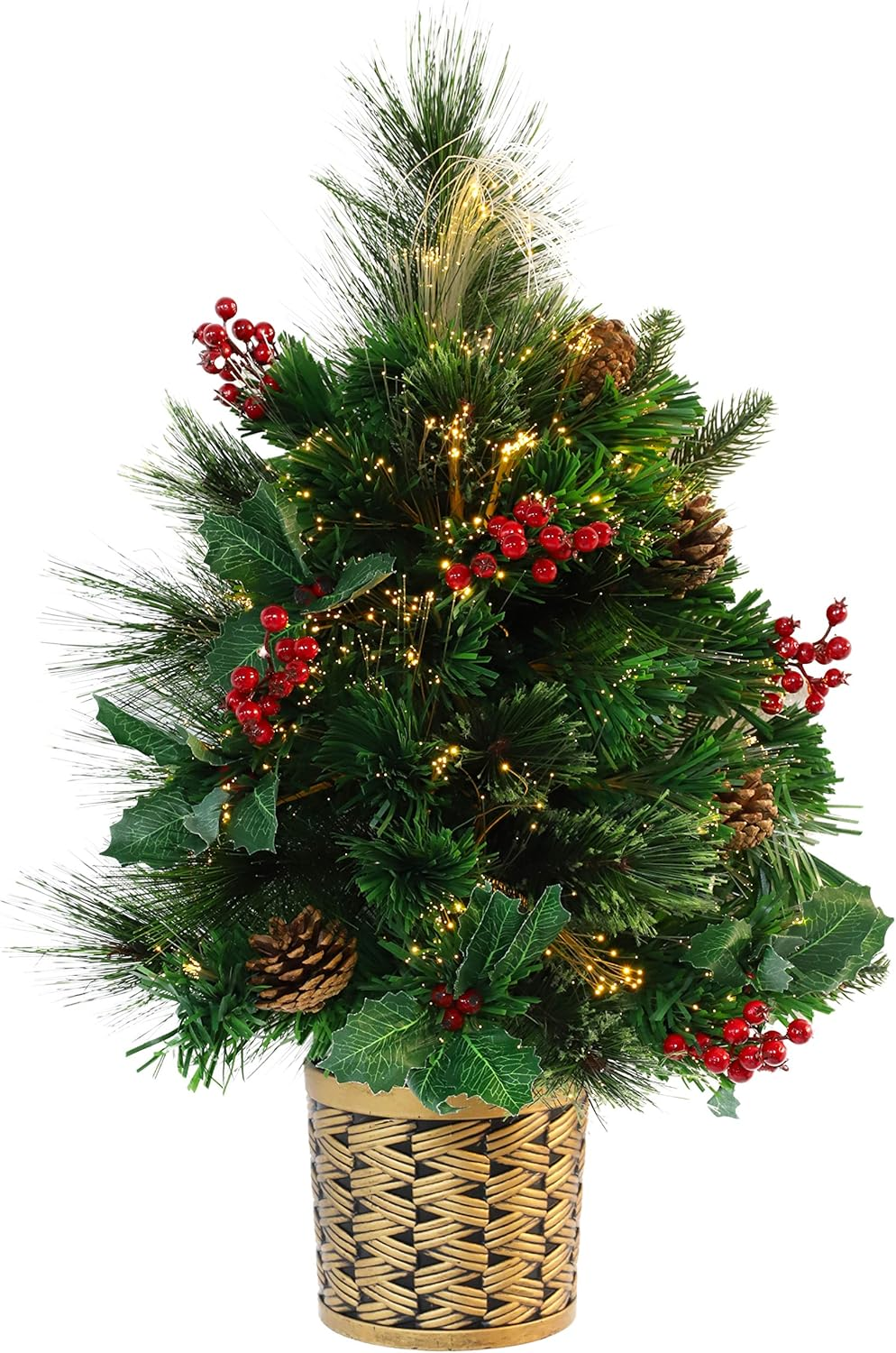 Christmas Concepts&reg; 2Ft (60Cm) Green Fibre Optic Pine Wall Mounted Christmas Tree with Cones and Red Berries image number 6