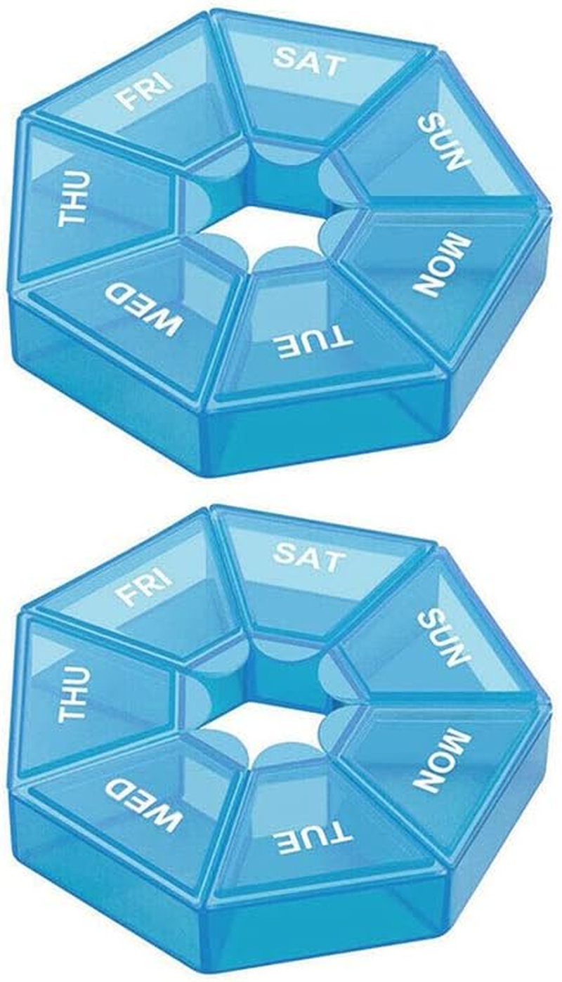 2PCS 7Day Pill Box Medicine Storage Tablet Container Case Organizer Dispenser, Durable PP Plastic, Easy-To-Read Date Labels, Portable 3.27X3.27X0.67 In