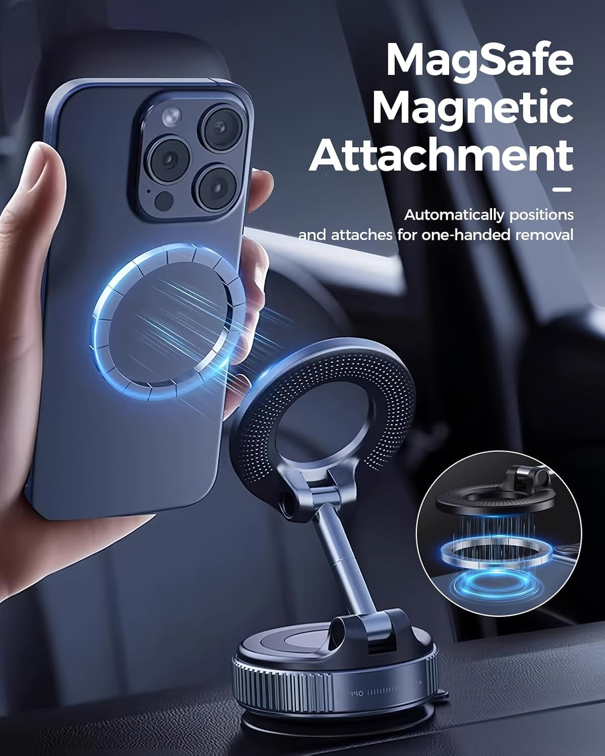 Magnetic Car Phone Holder, Foldable 360&deg; Adjustable Suction Mount, Compatible with Iphone/Samsung Galaxy and Most Smartphones for Car, Gym, Bathroom Mirror