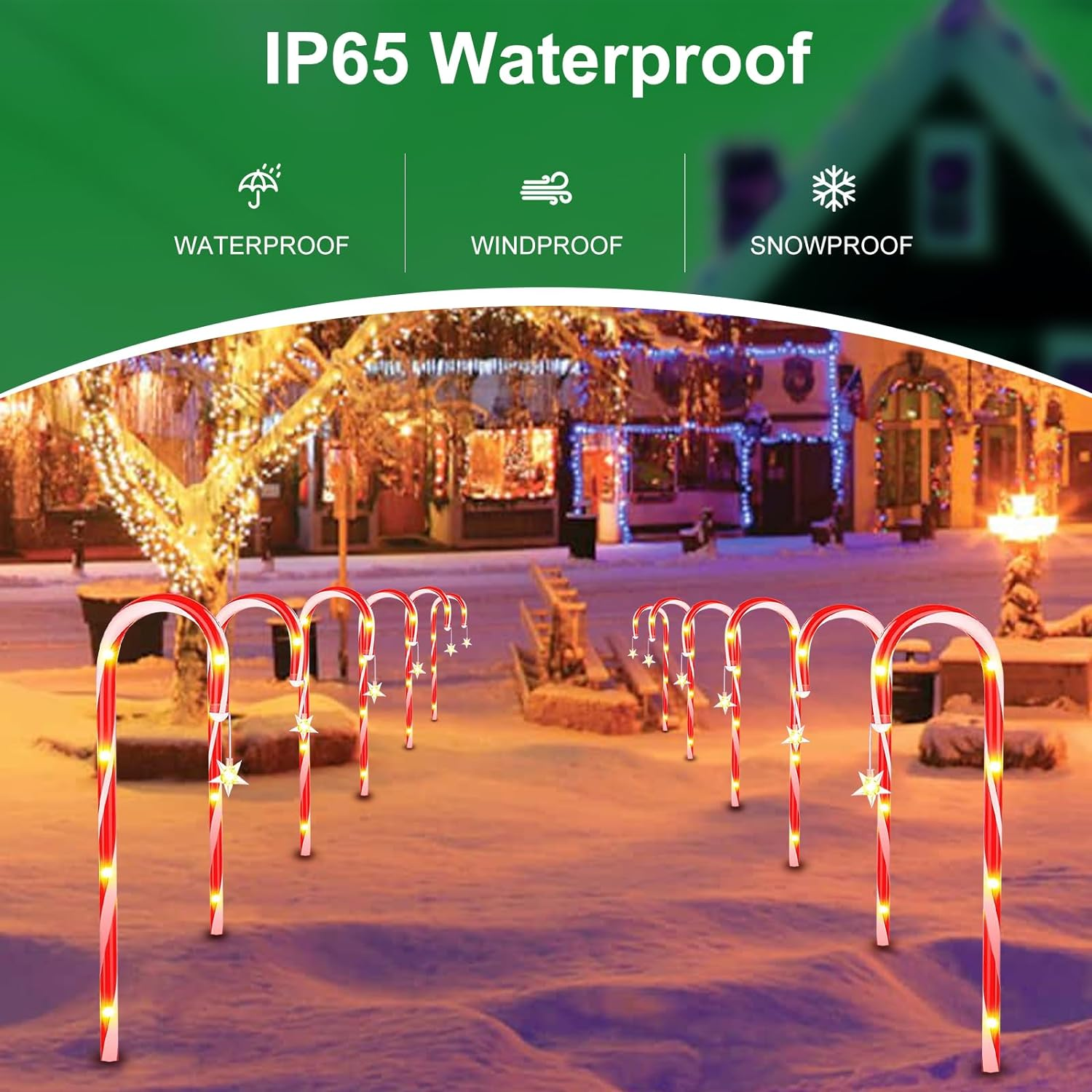 Ninonly 12 Pack Christmas Candy Cane Pathway Lights, Christmas Solar Stake Lights with 72 LED Lights, 8 Light Modes Christmas Decorations for Outdoor Patio Garden Yard Xmas Holiday image number 5