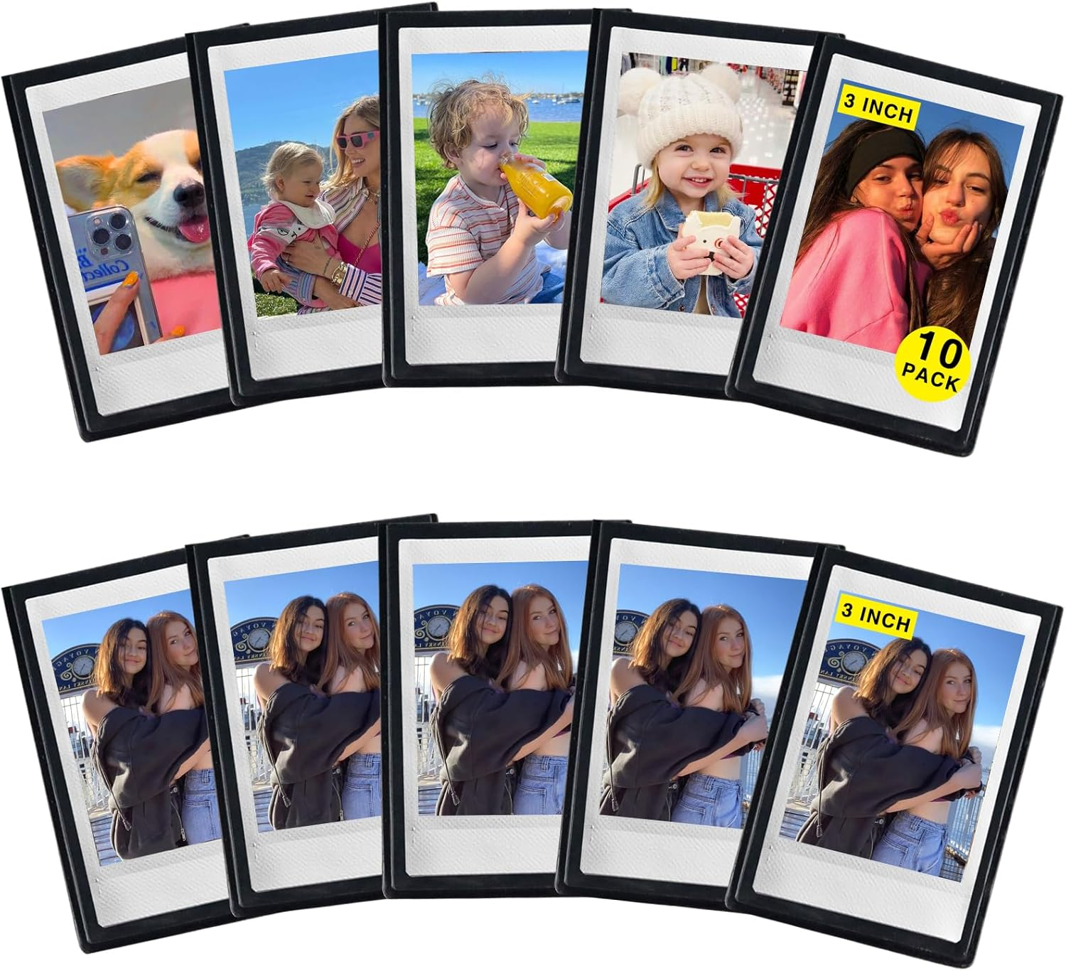 CAIYOULE Instax Mini 3 Inch Magnetic Pocket Picture Frame, 30 Pack Polaroid Magnets for Refrigerator, 2.5 X 3.5 Small Wallet Size Picture Frames Photo Holder, BLACK&WHITE