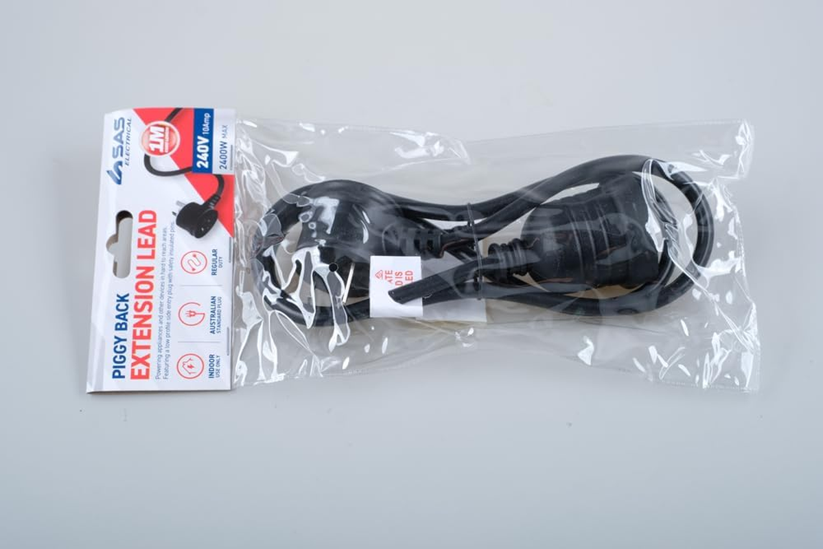 240V 10Amp Piggy Back Extension Lead, Black, 1 Meter Length image number 6