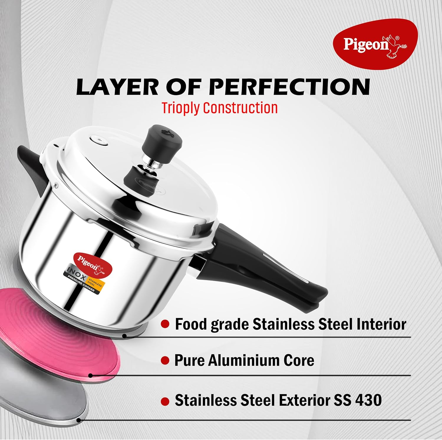 Pigeon - Inox Stainless Steel Outer Lid Induction Base Pressure Cooker - Cook Delicious Food in Less Time: Soups, Rice, Legumes, and More - 5 Liter