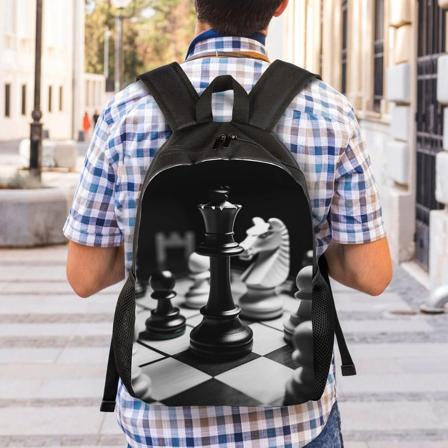 FJWSLCH Black and White Chess Backpack for Women Men Laptop Backpack 16.1 Inch Computer Bag Casual Daypack for Travel, Black, One Size, Travel Backpacks image number 4