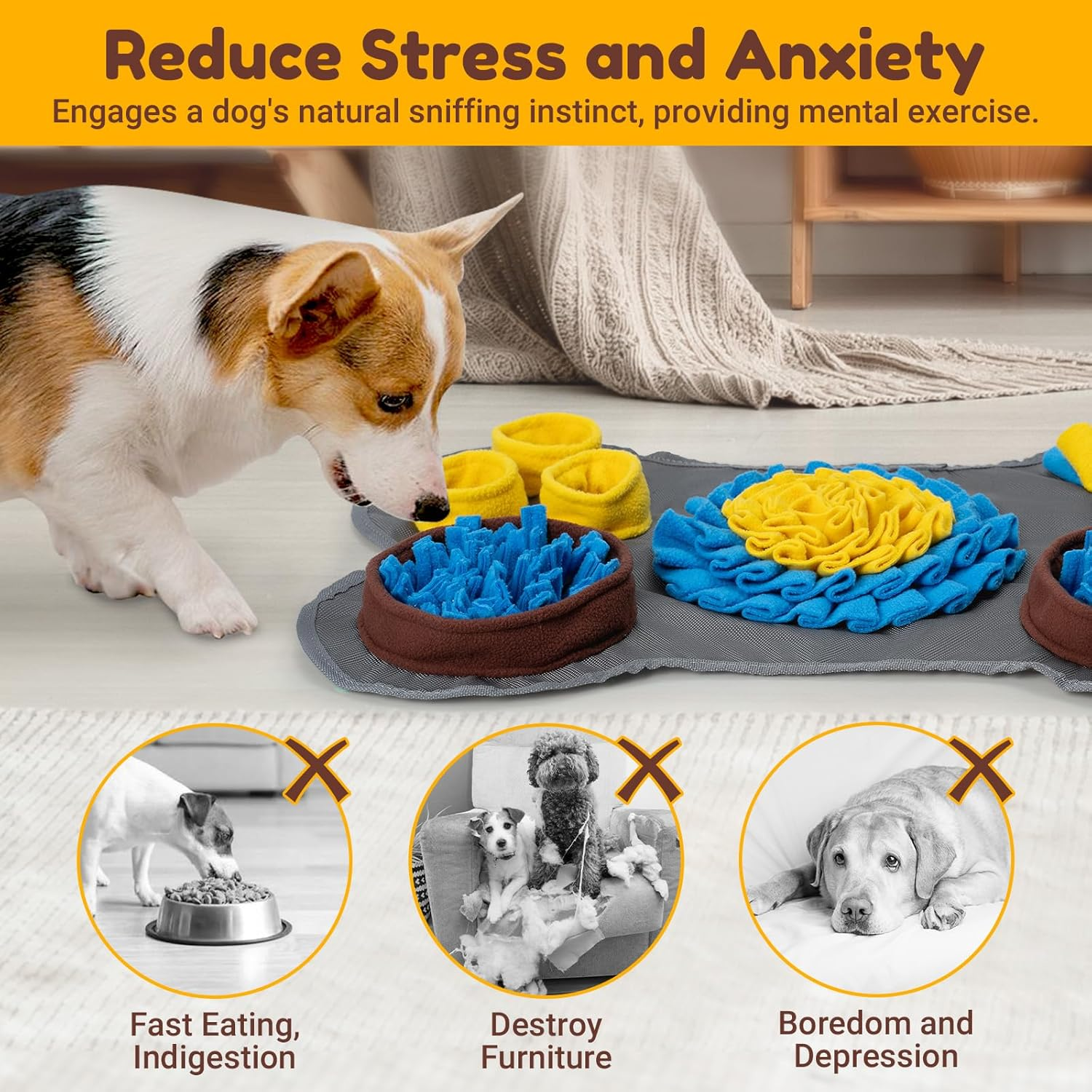 Barpor Snuffle Mat for Dogs: Small Pet Toys Mat for Behavior Training and Encourage Natural Foraging Skills and Slow Eating, 15"X22.8"