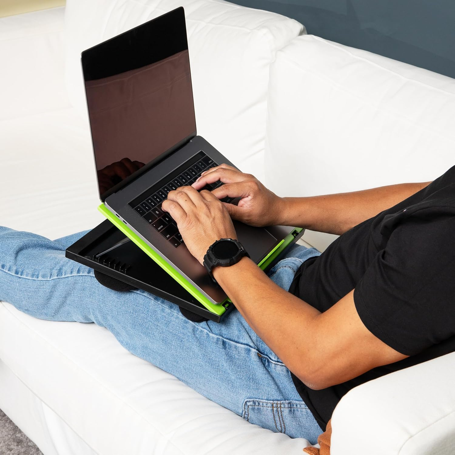 Mind Reader LTADJUST-GRN Adjustable 8 Position Top Desk with Cushions, Monitor, Laptop Lap Holder, Green - Blue image number 5