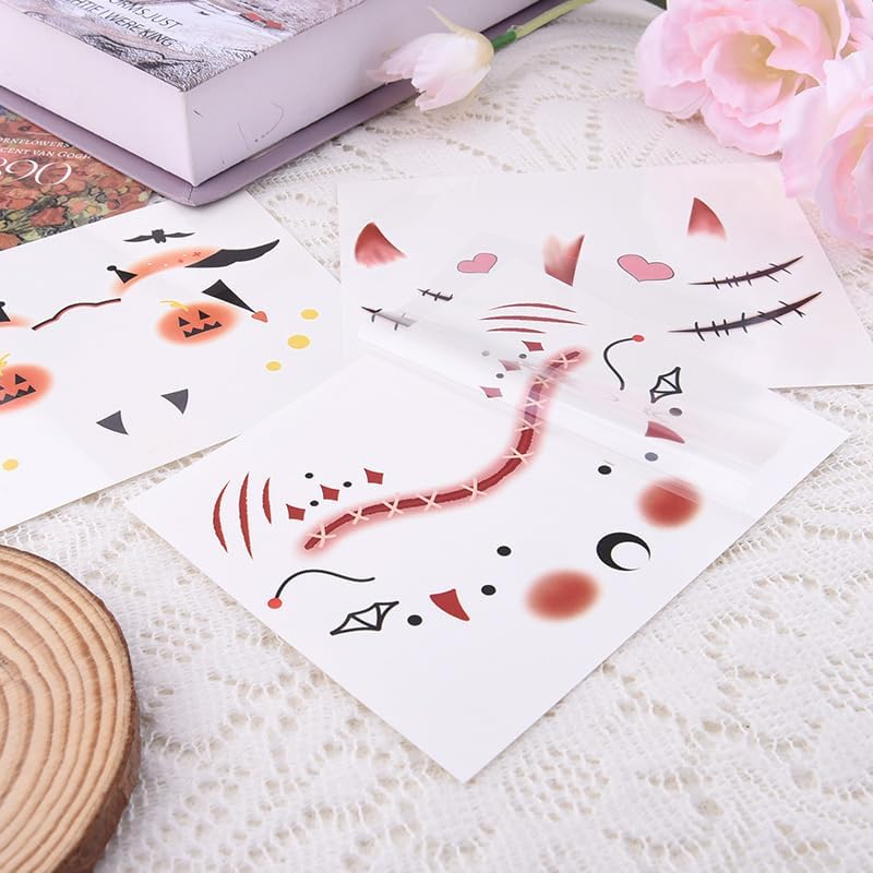 Halloween Face Eye Tattoo Sticker Pumpkin Bat Costumes Accessories for Women Halloween Cosplay Masquerade Party Bloody Eyeliner Stickers Temporary Makeup Tattoos for Girls image number 5