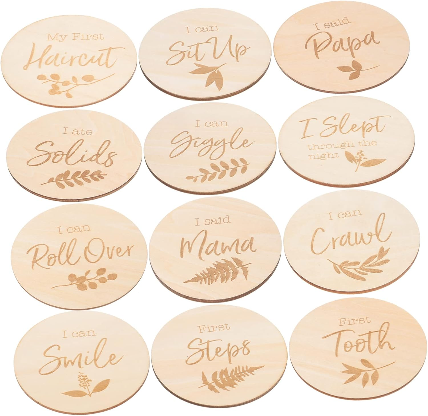 UPKOCH 12Pcs Wooden Milestone Cards for Newborn Growth Journey Milestone Discs for Monthly Photo Props Memory Keepsakes for Documenting First Year