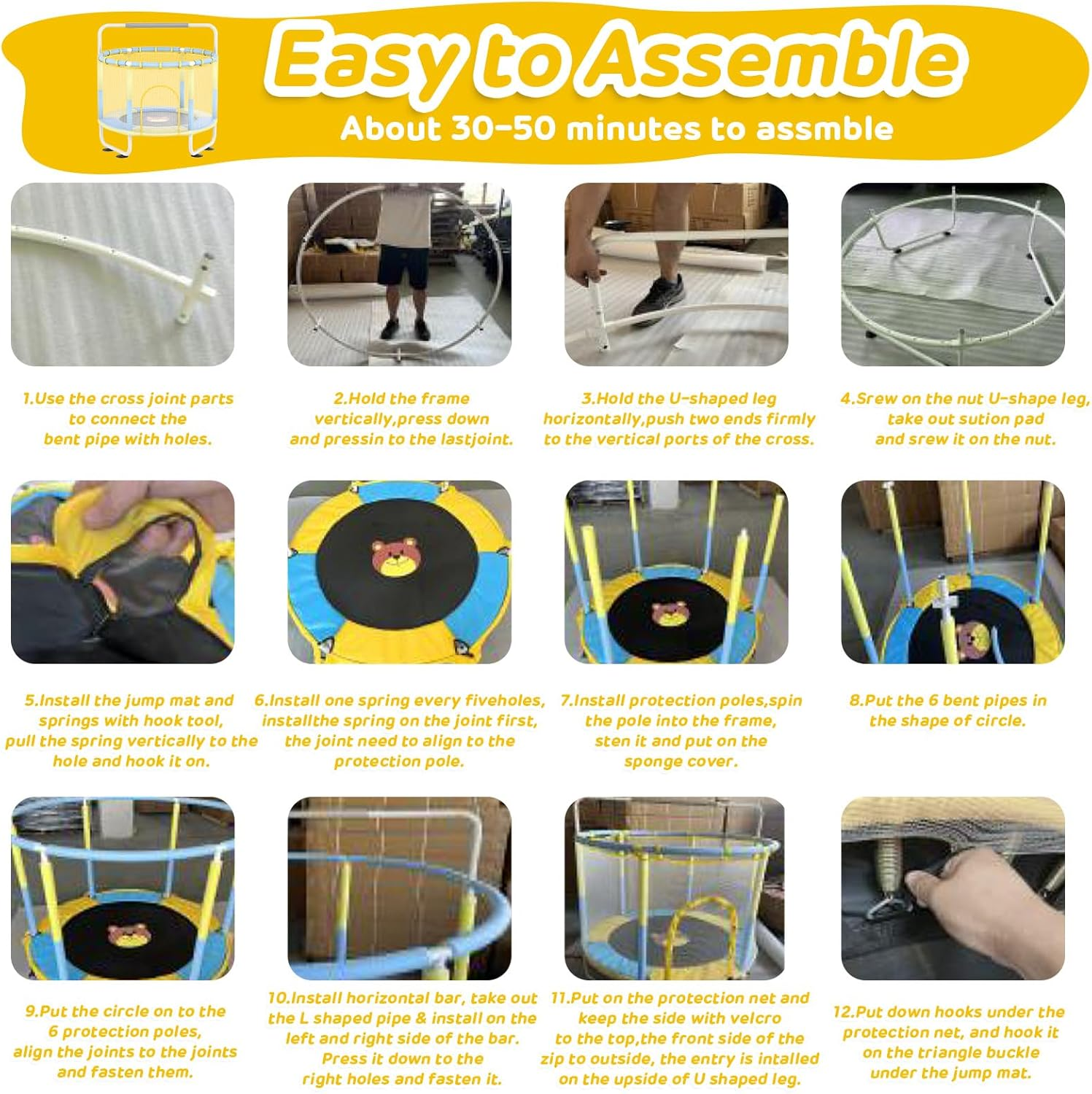 Advwin 4.6FT/10FT Trampoline for Kids Adults, Rebounder round Trampoline W/Enclosure Safety Net, Indoor & Outdoor Children Birthday Gift - 4.6Ft image number 5