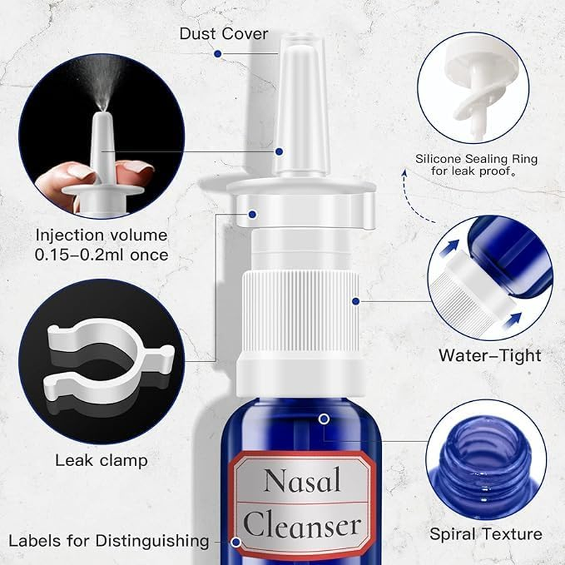 SYGELER Nasal Spray Bottle, 3 Pcs 30Ml/1Oz Glass Refillable Continuous Fine Mister Spray Bottles, Travel Sized Empty Nasal Sprayer with Sprayers, Funnels and Labels(Blue) image number 2