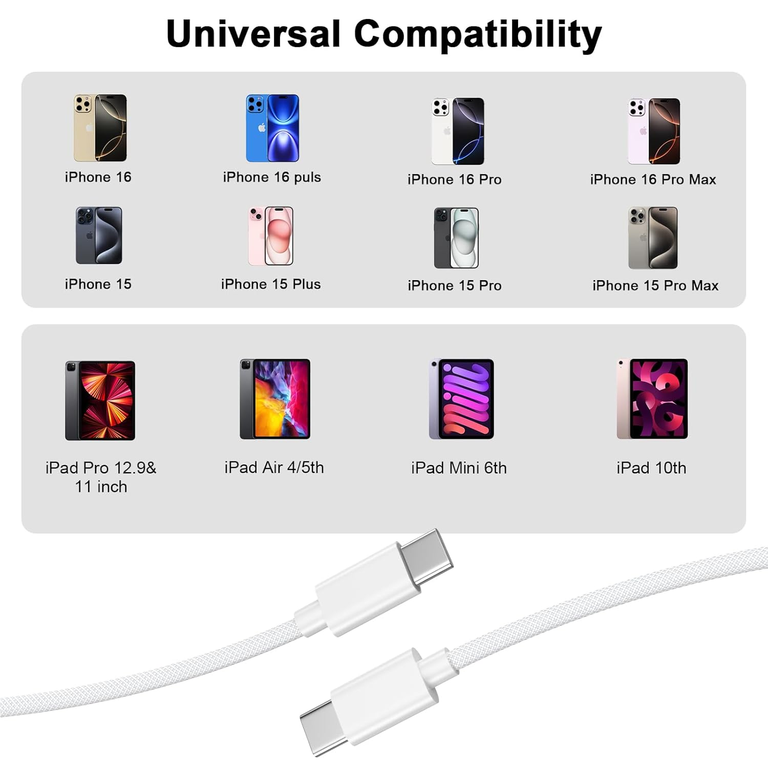 [Apple Mfi Certified] Iphone 17 16 15 Charger Cord 6FT, 2 Pack 60W USB C to USB C Charging Cable Cord Long for Iphone 17/Air/17 16 15 Pro Max/16/15, Ipad Pro/Air/Mini, Galaxy image number 1