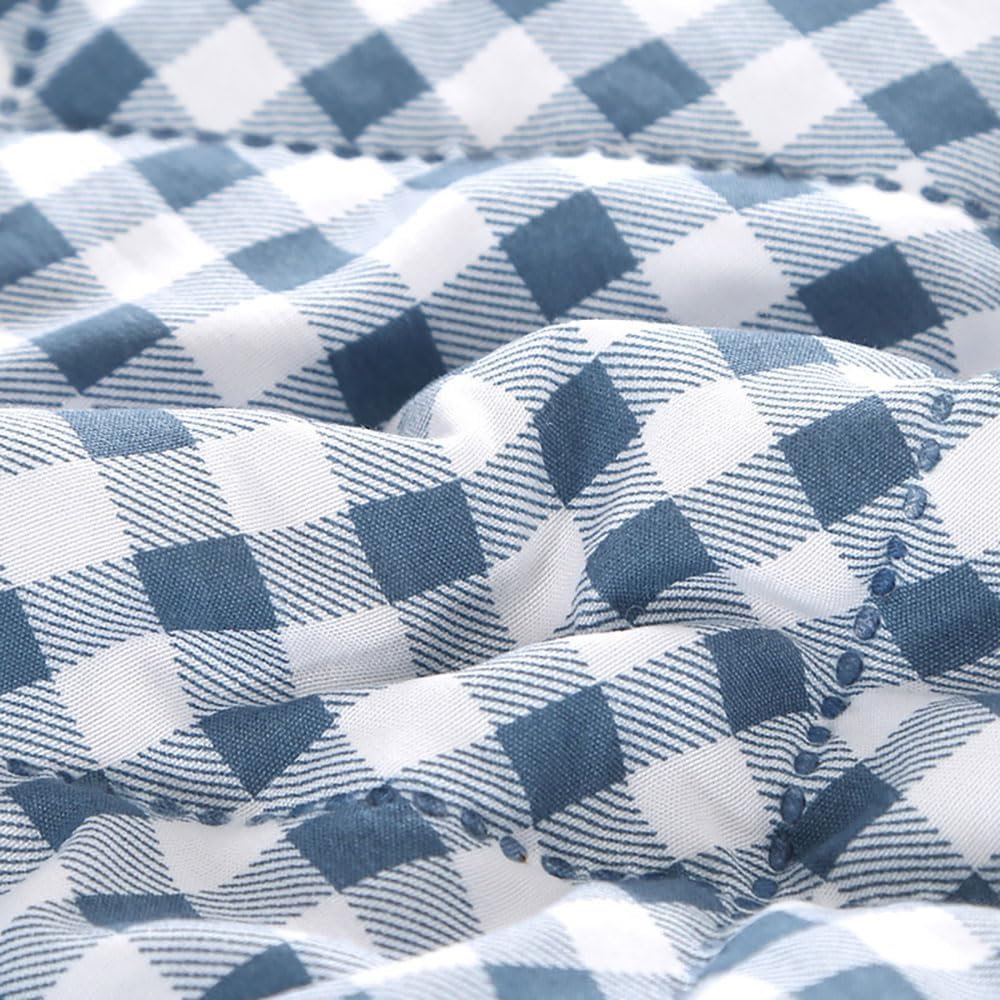 Plaid Quilted Bedspreads - Summer Soft Washed Cotton Lightweight Comforter, Reversible Checked Polyester Filling Cooling Blanket for Single Double Bed Air Conditioning Use (Light Blue,150X200Cm) image number 6