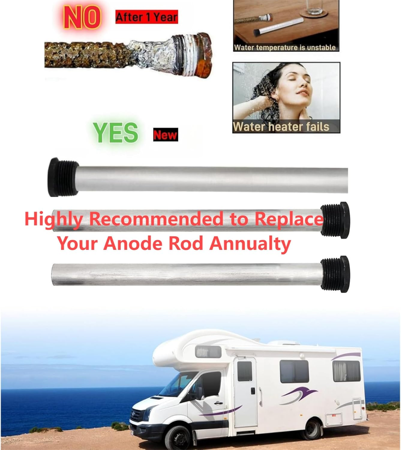 3Pack RV Water Heaters Magnesium Anode Rod 9.25"L X 3/4"NPT RV Hot Water Tank Anode Rod Replacement Part for Suburban 232767
