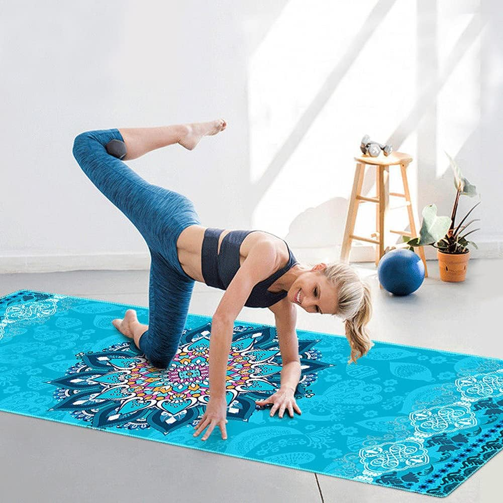 EXERCISE Large Yoga Towel74 L X 27.5" W Rubber Grip Dots Bottom Non Slip Yoga Mat Towel for Hot Yoga Pilates and Workout image number 5